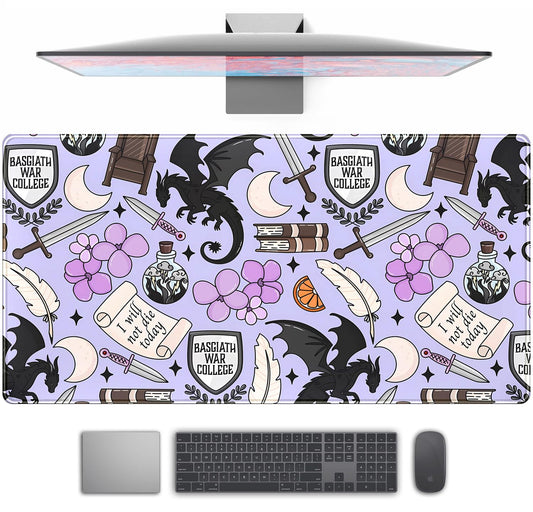 Cute Desk Pad Kawaii Black Loong Mouse Pad Purple Magic Desk Keyboard Pad, Large Gaming Mouse Pad