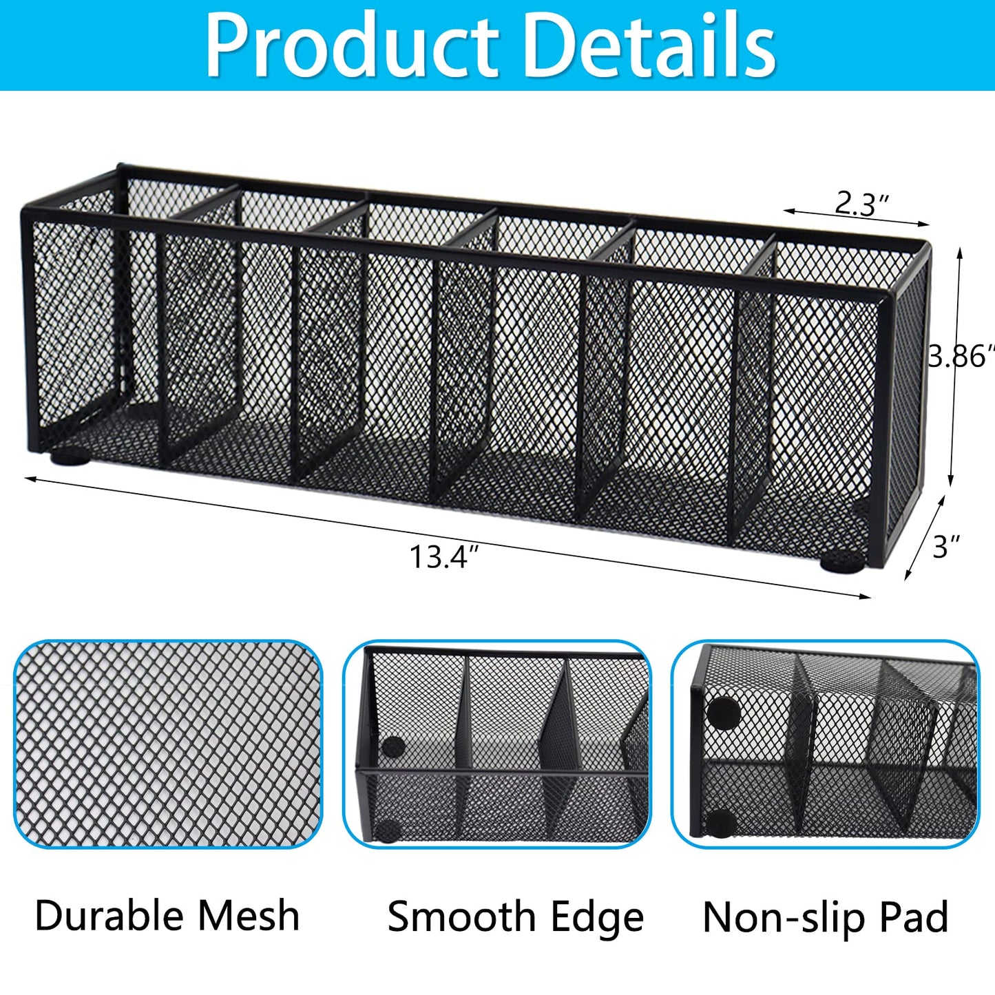 Flytreal Black Mesh Pen Pencil Holder, Small Metal Desk Organizer Desktop Stationery Office