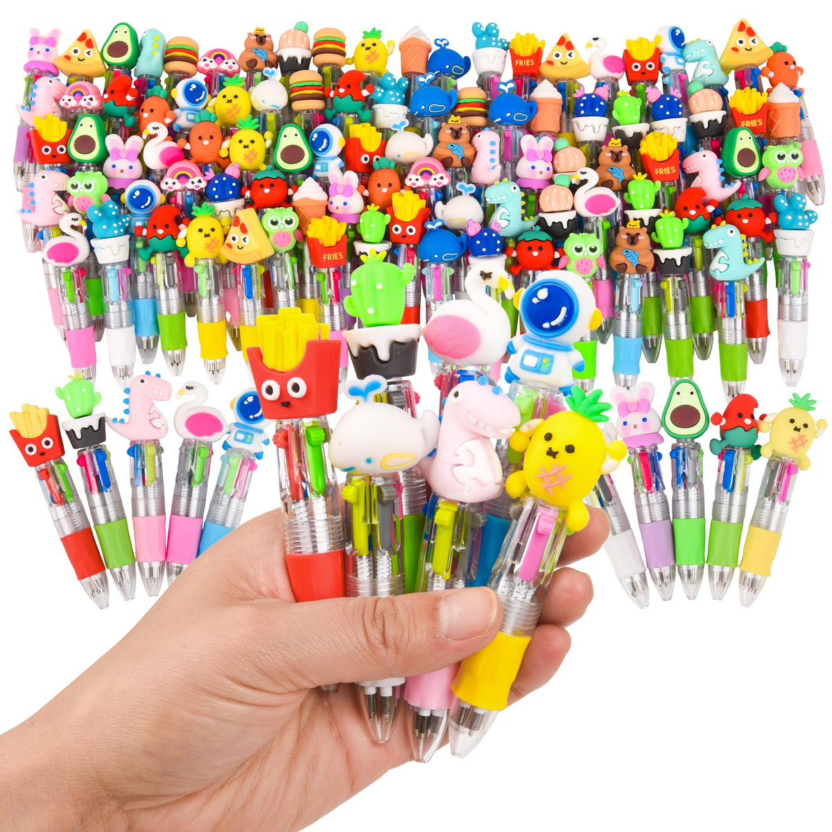 LiYiQ 100 PCS Multicolor Pen in One Fun 4-in-1 Cute Pens Bulk Kawaii Cool Ballpoint Pens for Kids