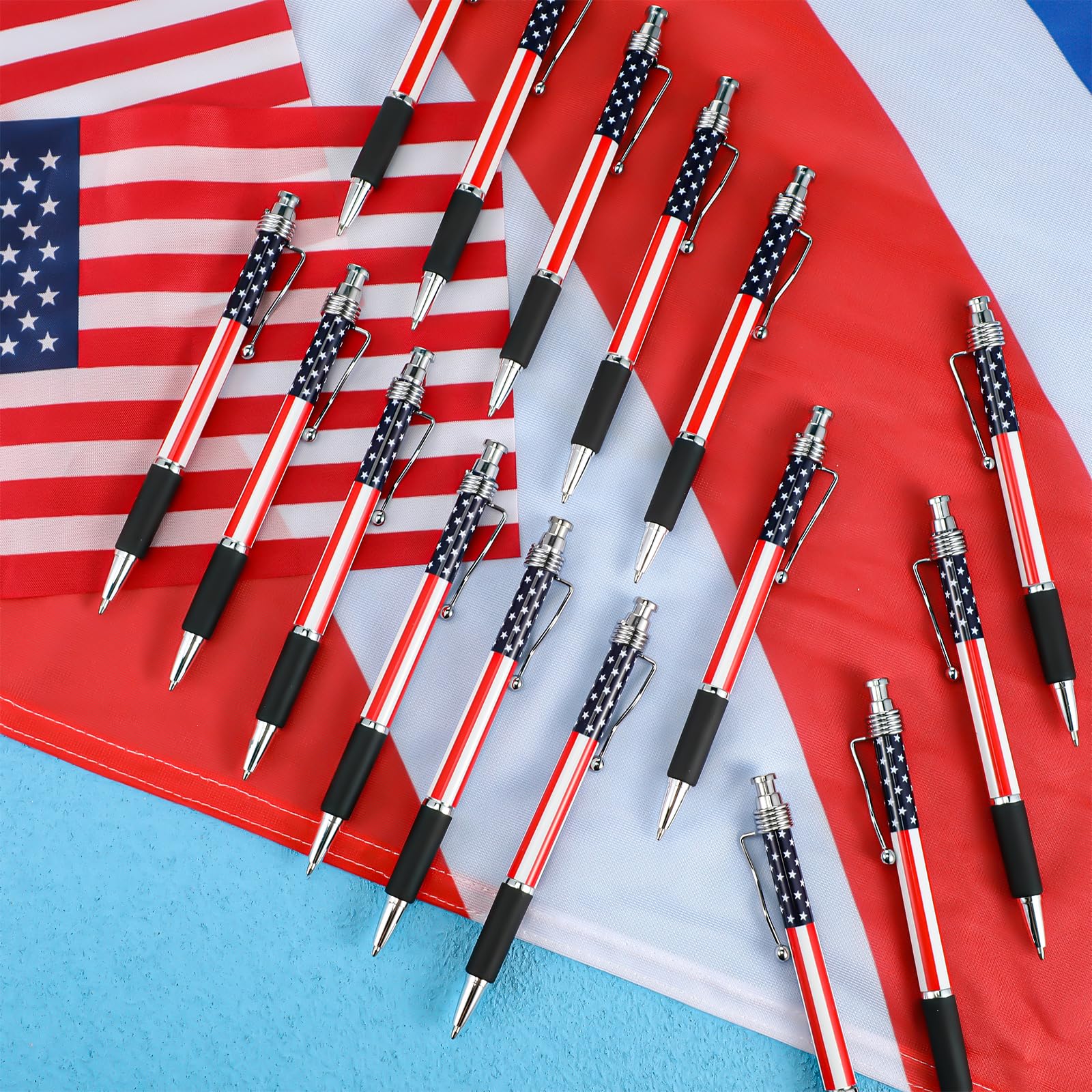 Tenare 32 Pcs American Flag Ballpoint Pen USA Patriotic Themed 1.0 mm Independence Day 250th