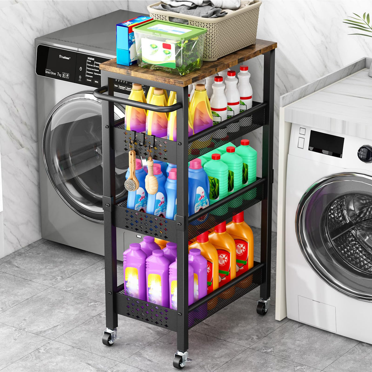 Vivihomety 4-Tier Laundry Utility Rolling Cart with Wheels, Metal