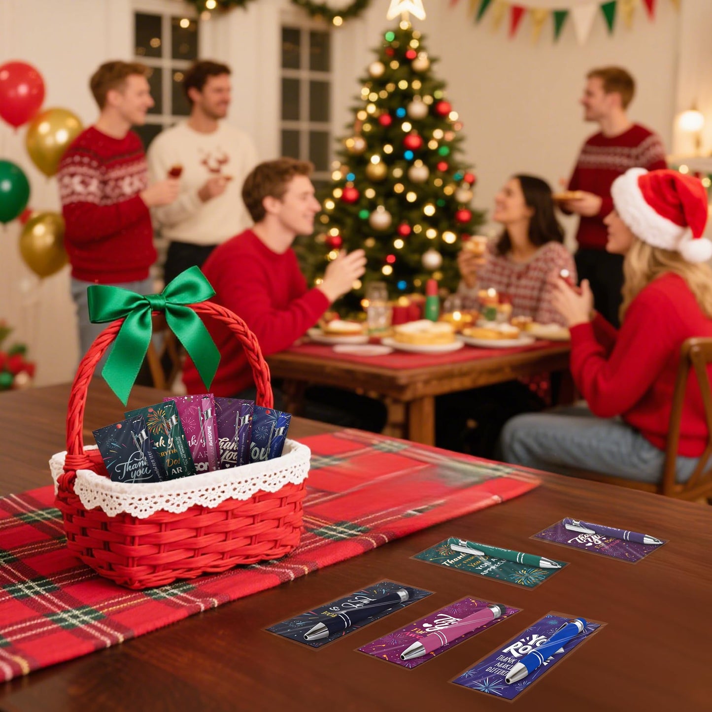 60 Sets Christmas Employee Appreciation Gifts Ballpoint Pens Bulk Black Ink Stylus Caps Bookmarks