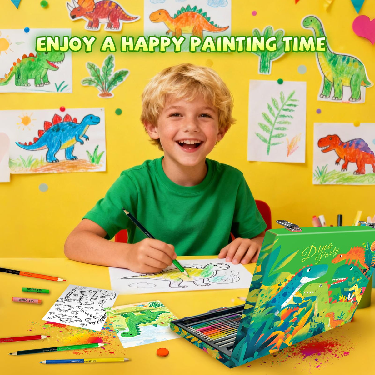 Cokiki Dinosaur Drawing Kit for Kids 6-12, 184 Piece Art Set