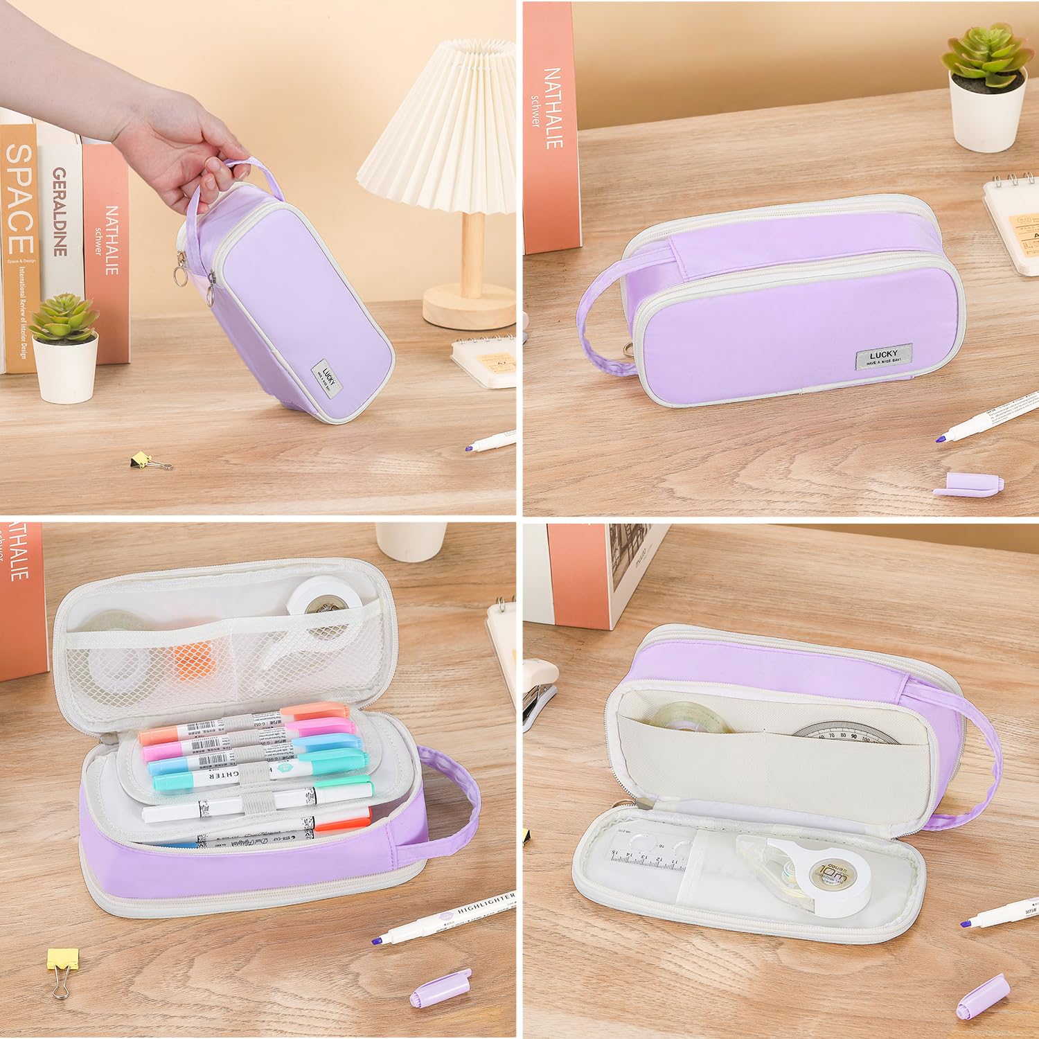 Large Pencil Case for Girls Teens Organizer Pencil Bag with Zipper Purple