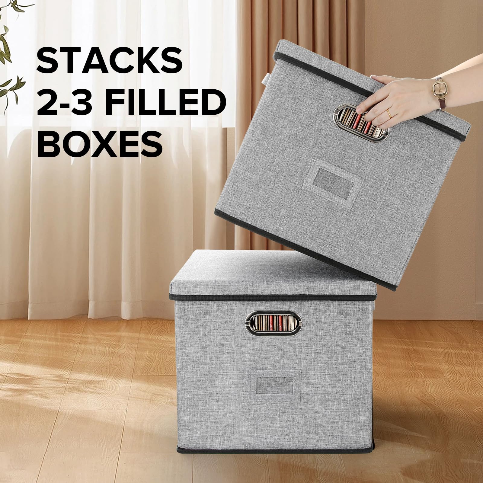 TARSUKA Vinyl Record Storage Box Hold 100+ 12" Albums Stackable LP Storage Bin with Lid Record