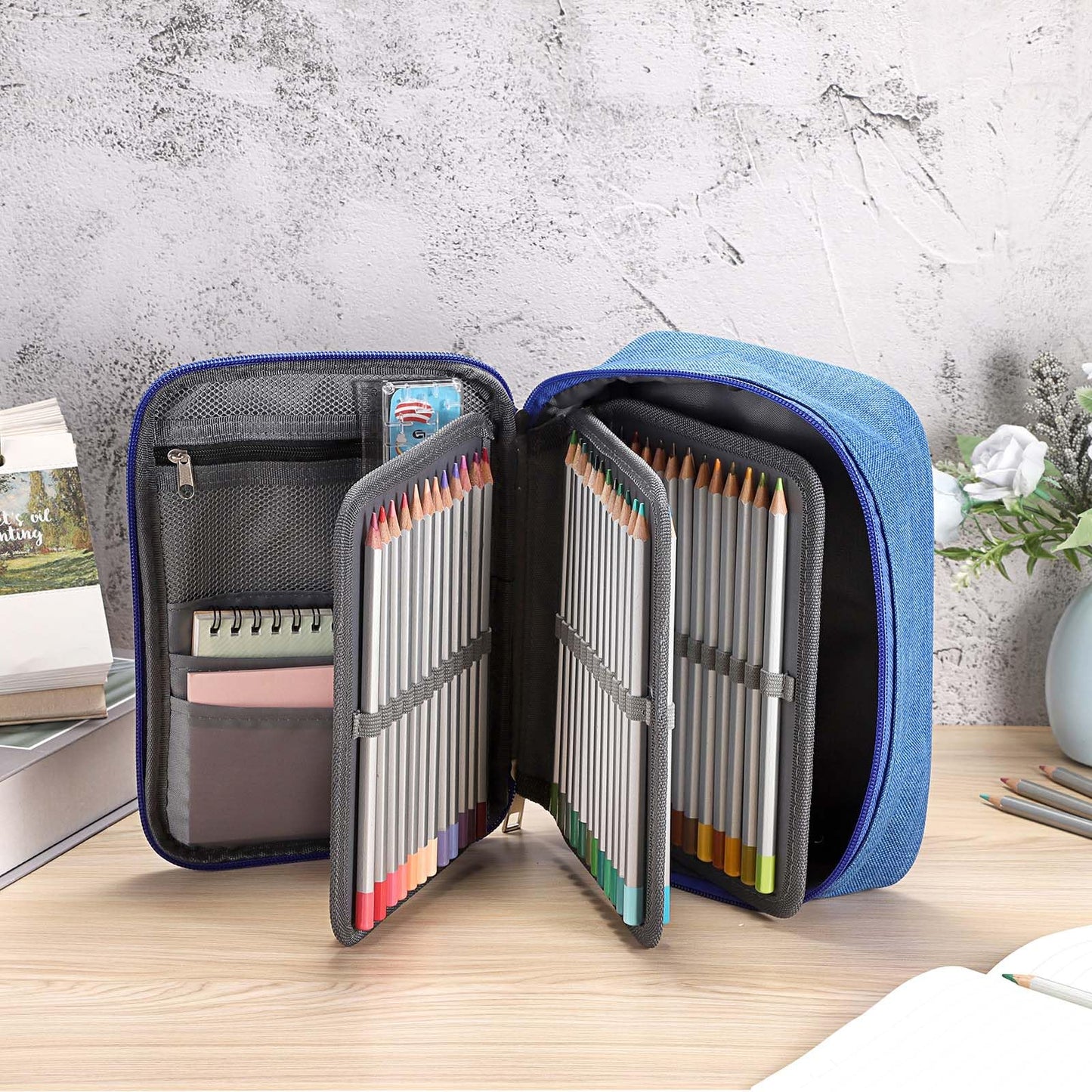 BTSKY® High Capacity Zipper Pens Pencil Case- Multi-Functional Stationery Pencil Pouch 72 Slots