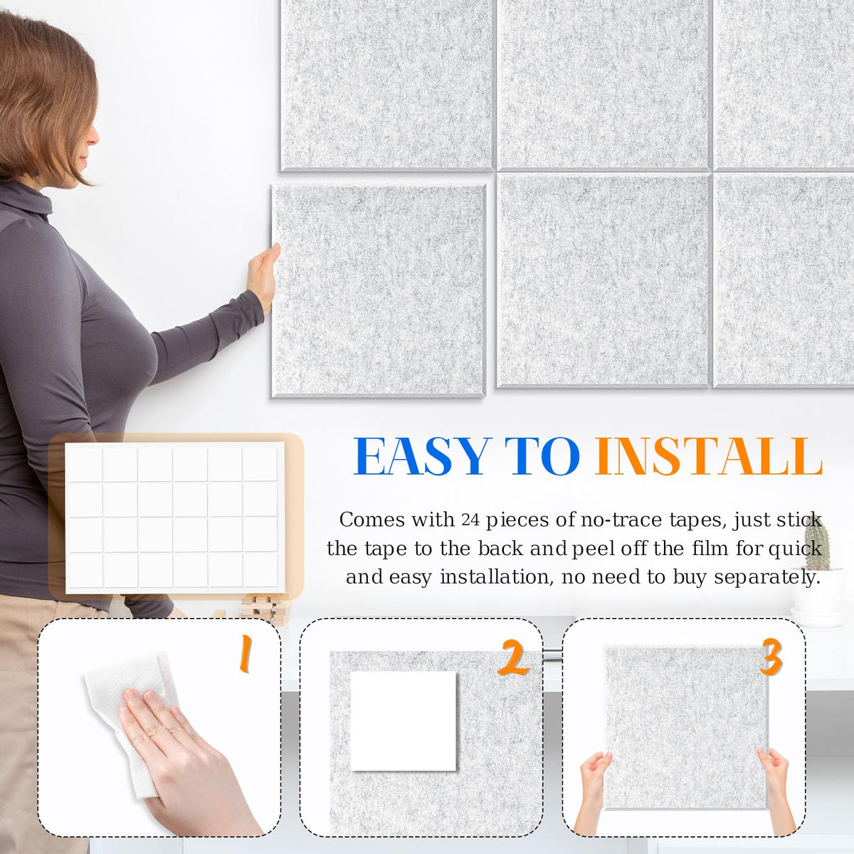DOLLAR BOSS Felt Cork Board Tiles 48"x36" Bulletin Board, 12 Pcs Light Grey