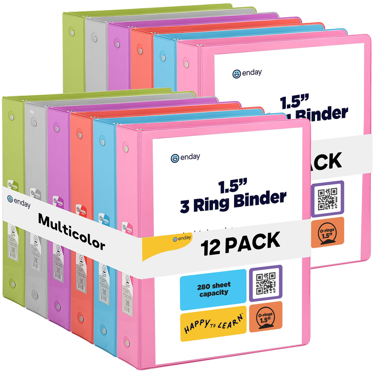 Enday 1.5 Inch Binder (12 Pack - Assorted Colors) 3 Ring Binder 1.5 inch with Clear View Cover and