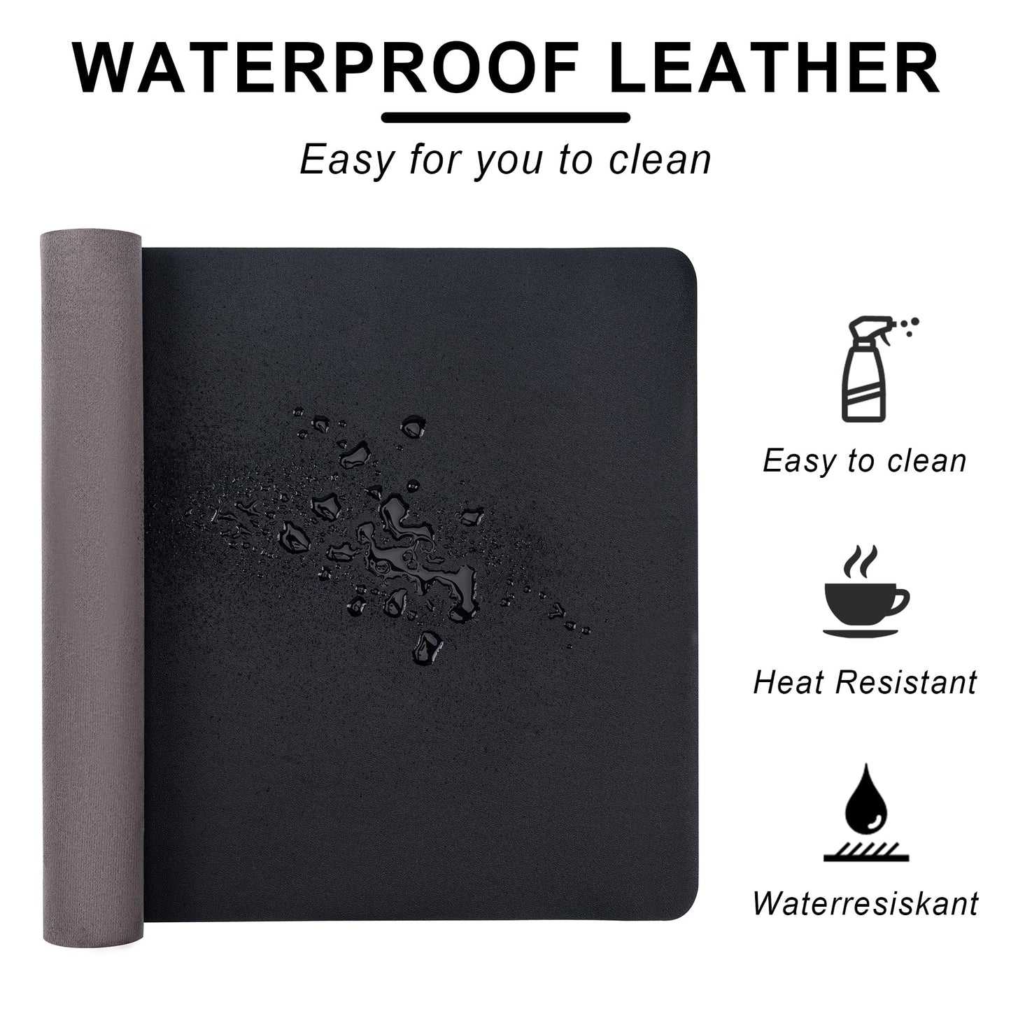Leather Desk Pad Protector,Non-Slip Desk Pad(Dark Gray, 47.2" x 17")