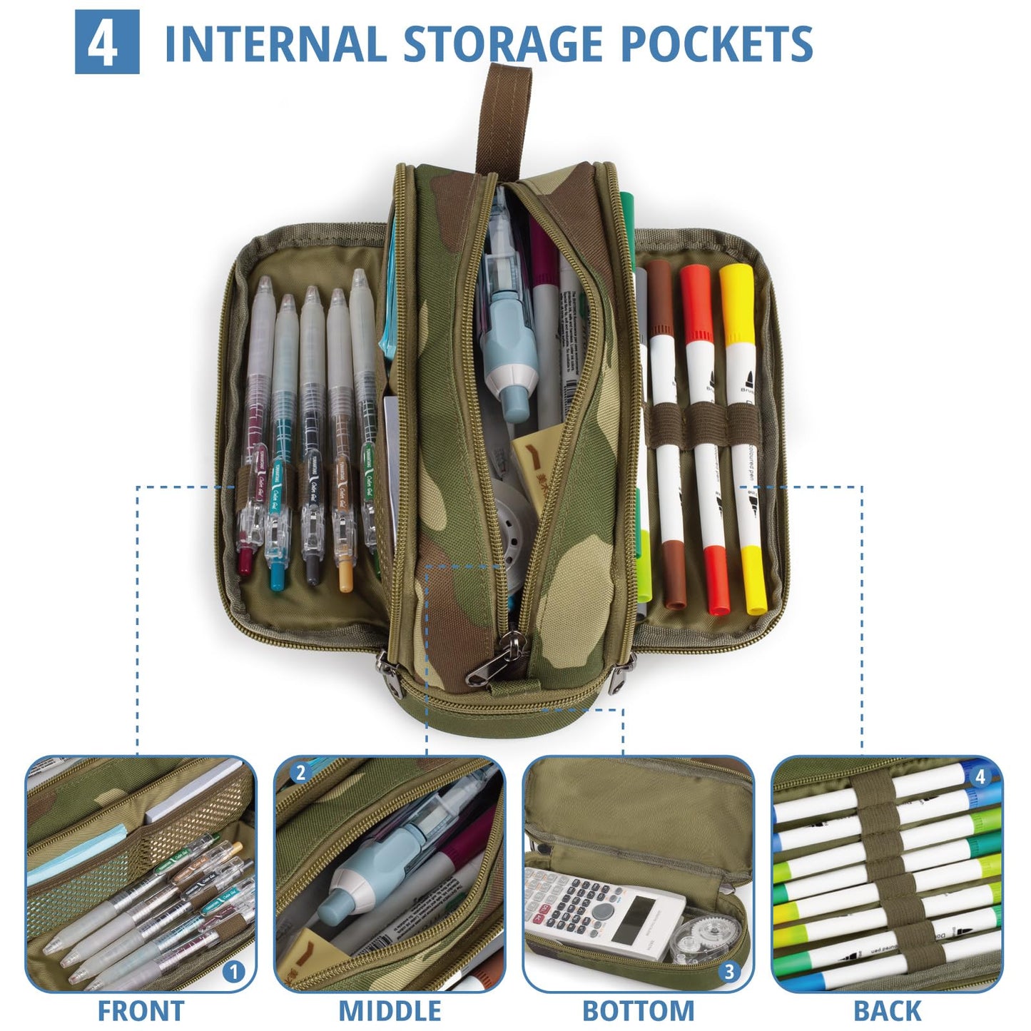 Tactical 4 Compartments Pencil Case for Boy, Large Pen Pouch Bag for School