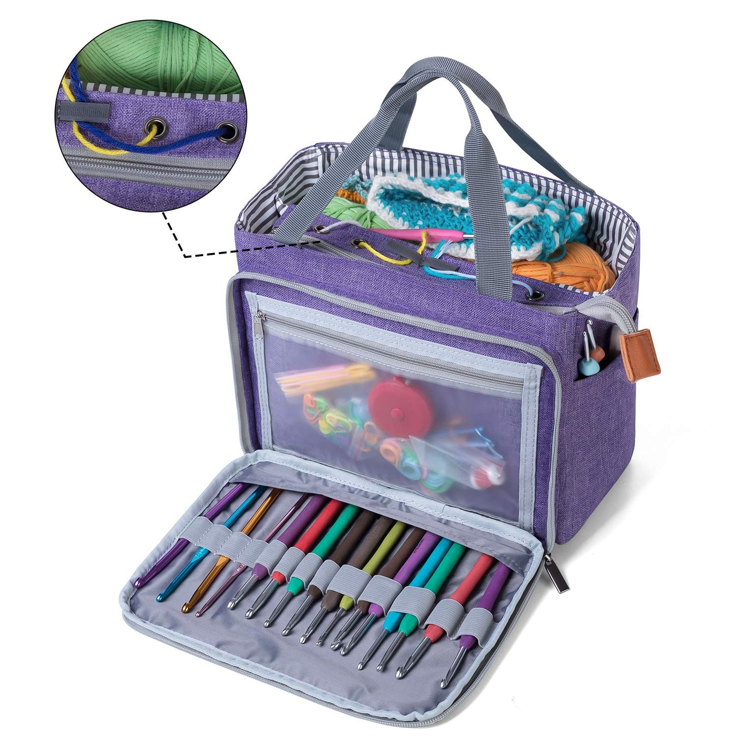 Luxja Crochet Yarn Storage Tote Bag, Purple
