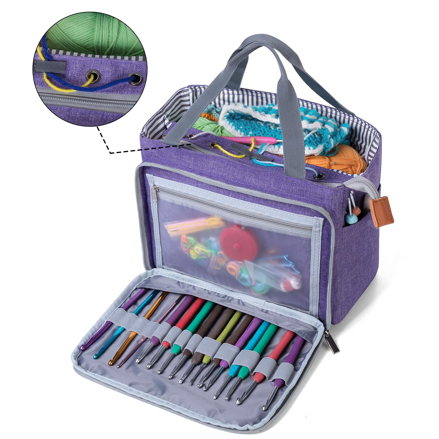 Luxja Crochet Yarn Storage Tote Bag, Purple