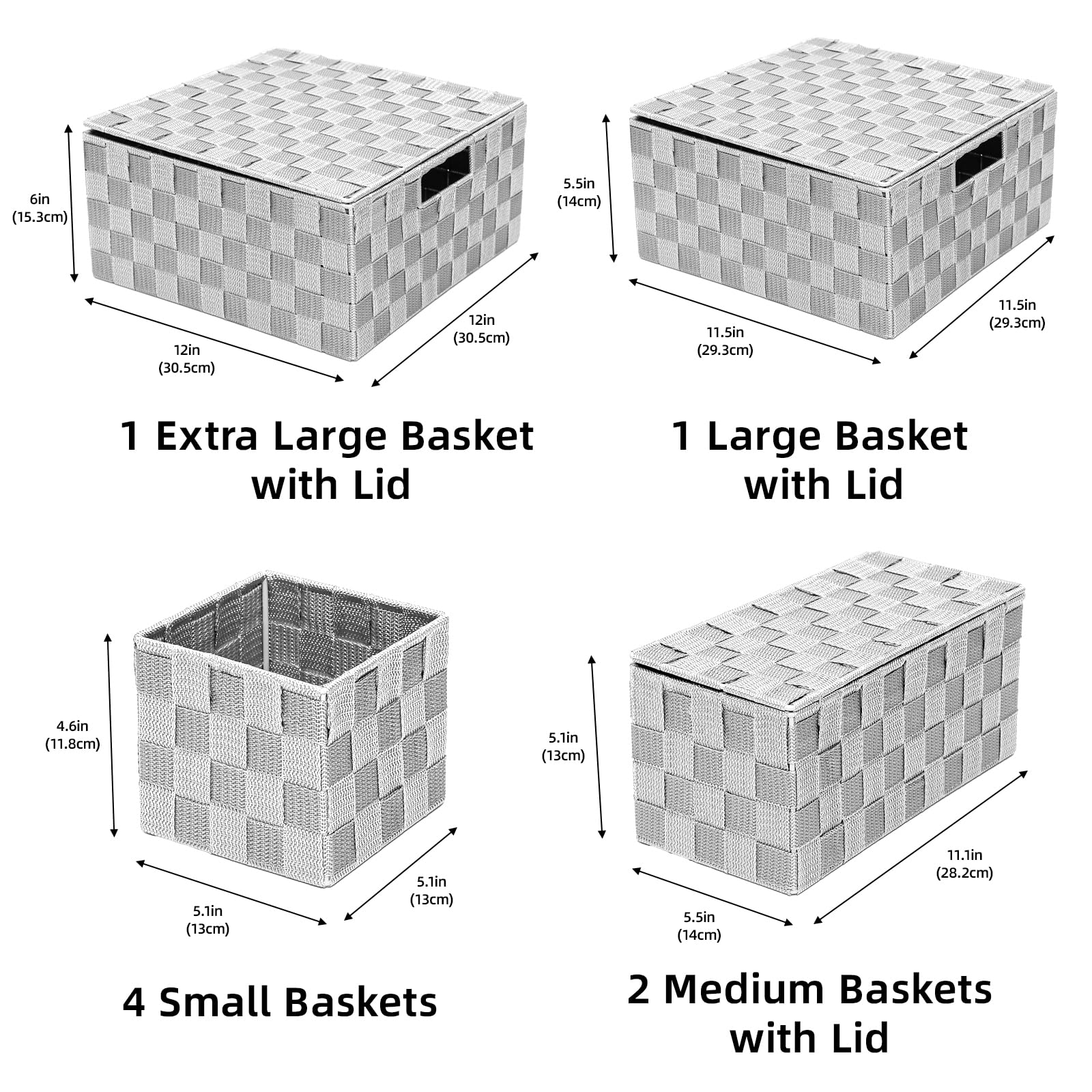 ArcaGuru Woven Polypropylene Basket Set of 8, Woven Storage Basket, Woven Strap Baskets, Woven