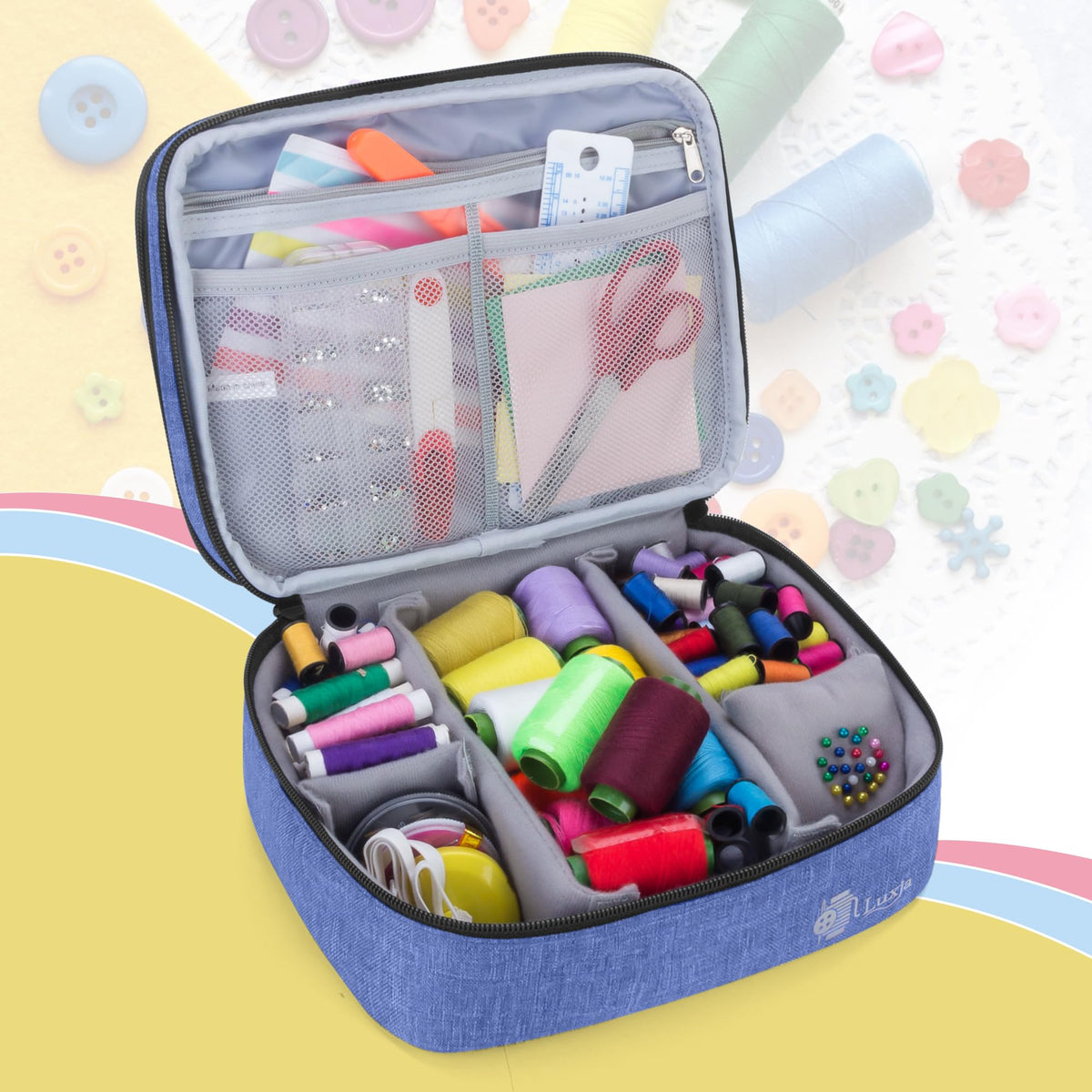 Luxja Double-Layer Medium Sewing Organizer, Dark Blue