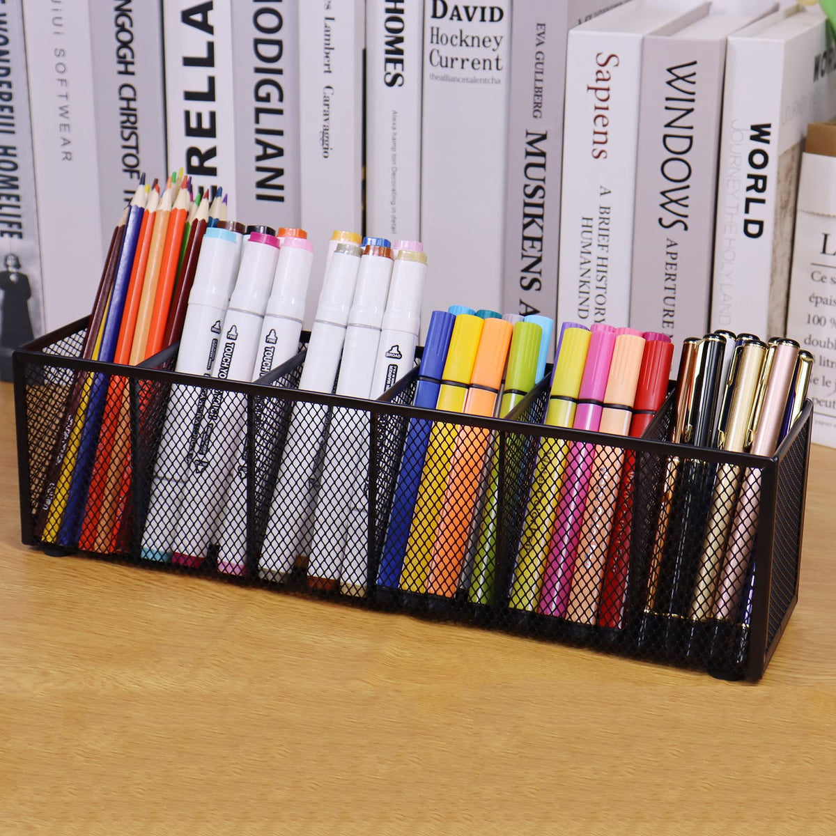 Flytreal Black Mesh Pen Pencil Holder, Small Metal Desk Organizer Desktop Stationery Office
