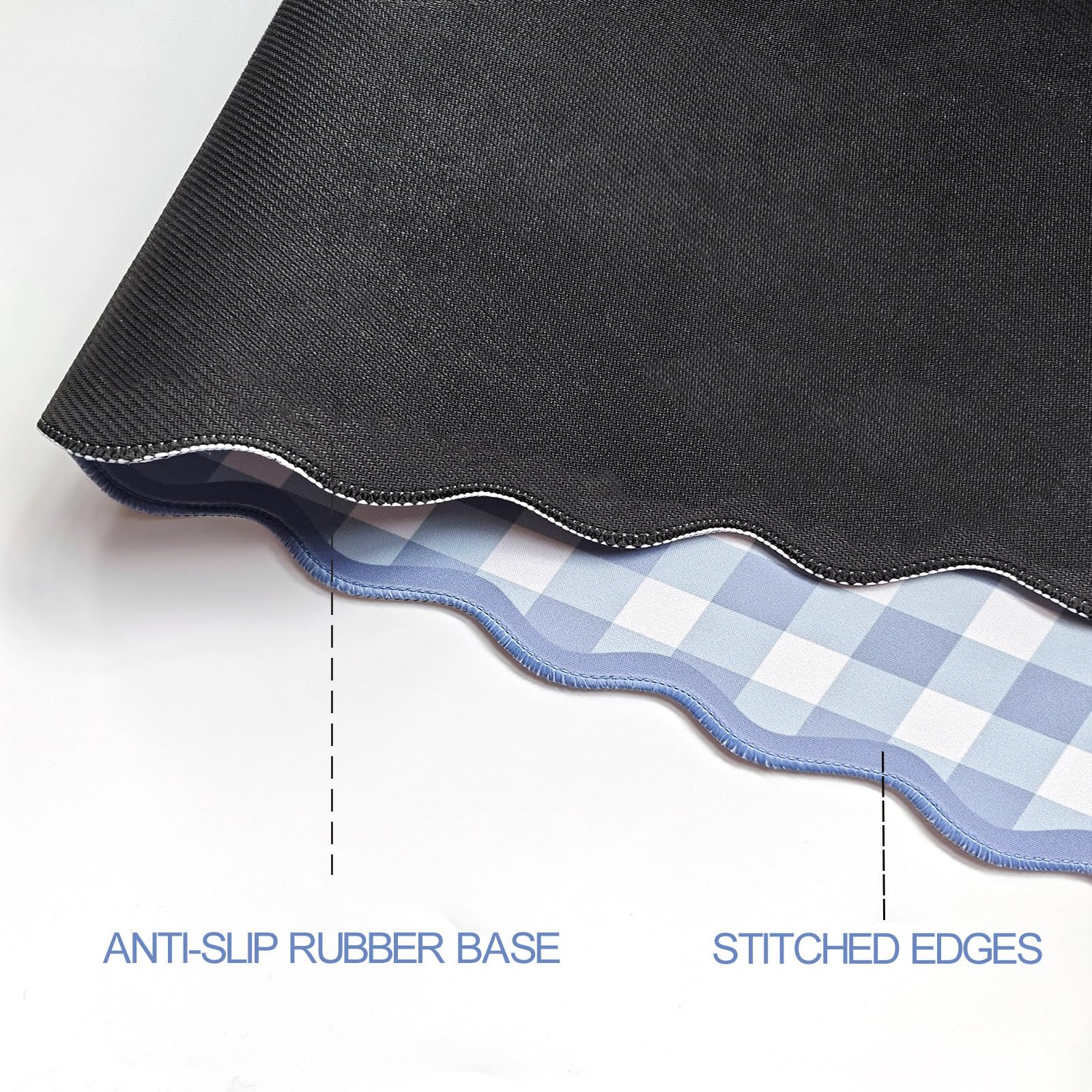 ohisxiacy Scalloped‌ Blue Checkered Gingham Desk Mat Cute Pastel XXL Large Gaming Mouse Pad Kawaii