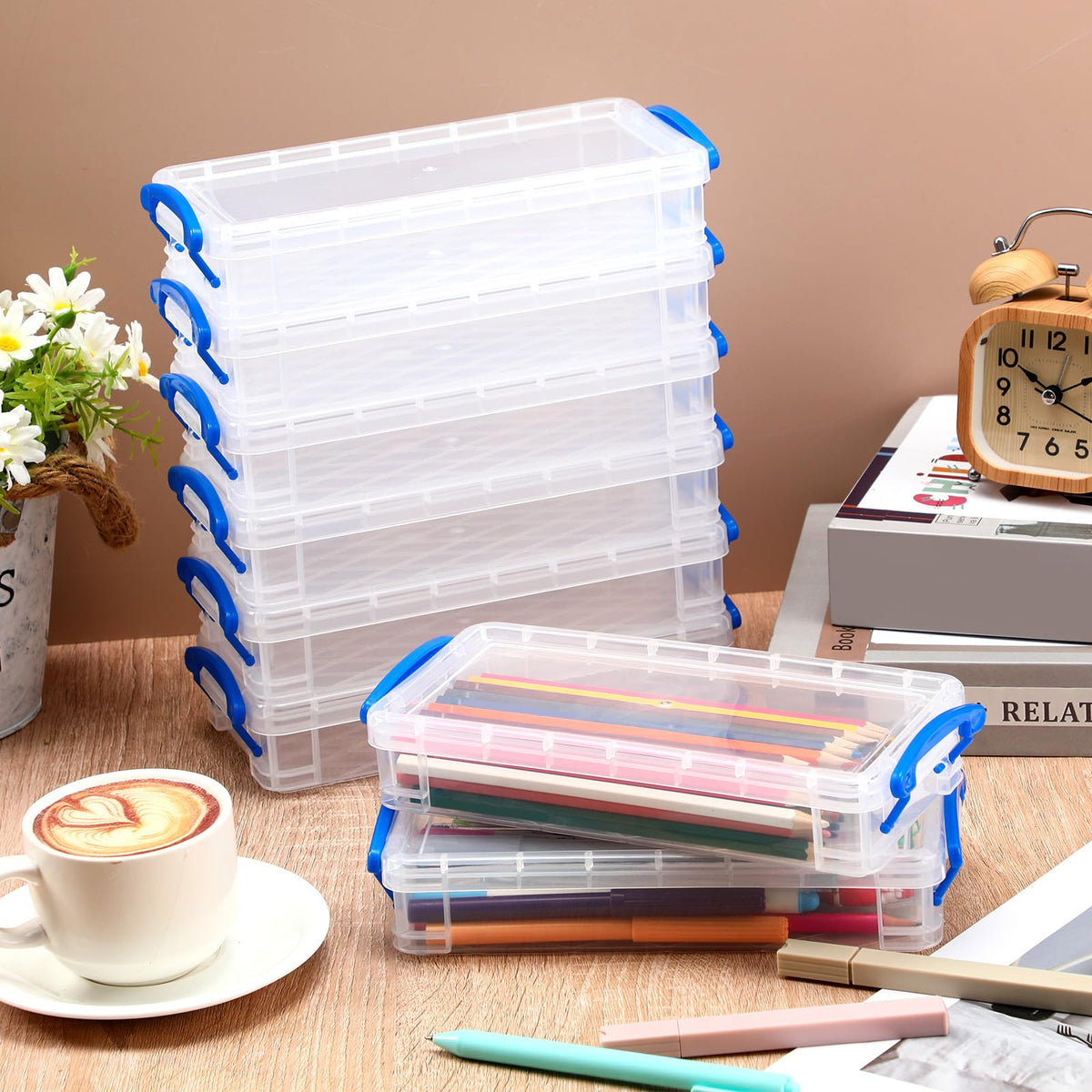 Gueevin 24 Pcs Pencil Box Clear Plastic Pencil Case, Blue
