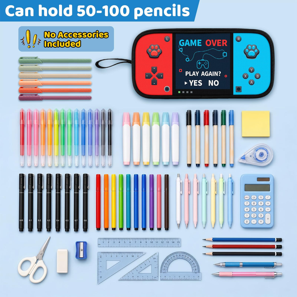 Easozoom Game Controller Pencil Case for Boys Kids Teens, Large Capacity Pencil Pouch with 3