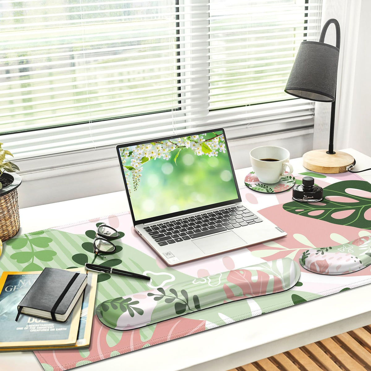Gimars 4 in 1 Mouse Pad and Keyboard Wrist Rest Set, Large Mouse Pad with Memory Foam Wrist Support