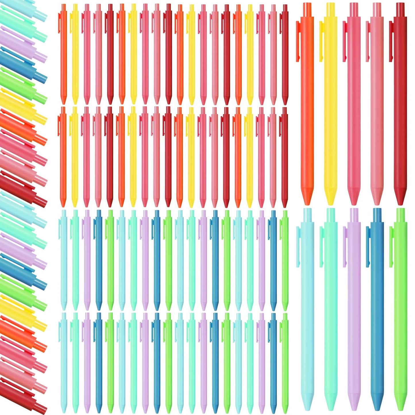 Fulmoon 50 Pcs Cute Pens Retractable 1.0mm, Rainbow Colors Black Ink