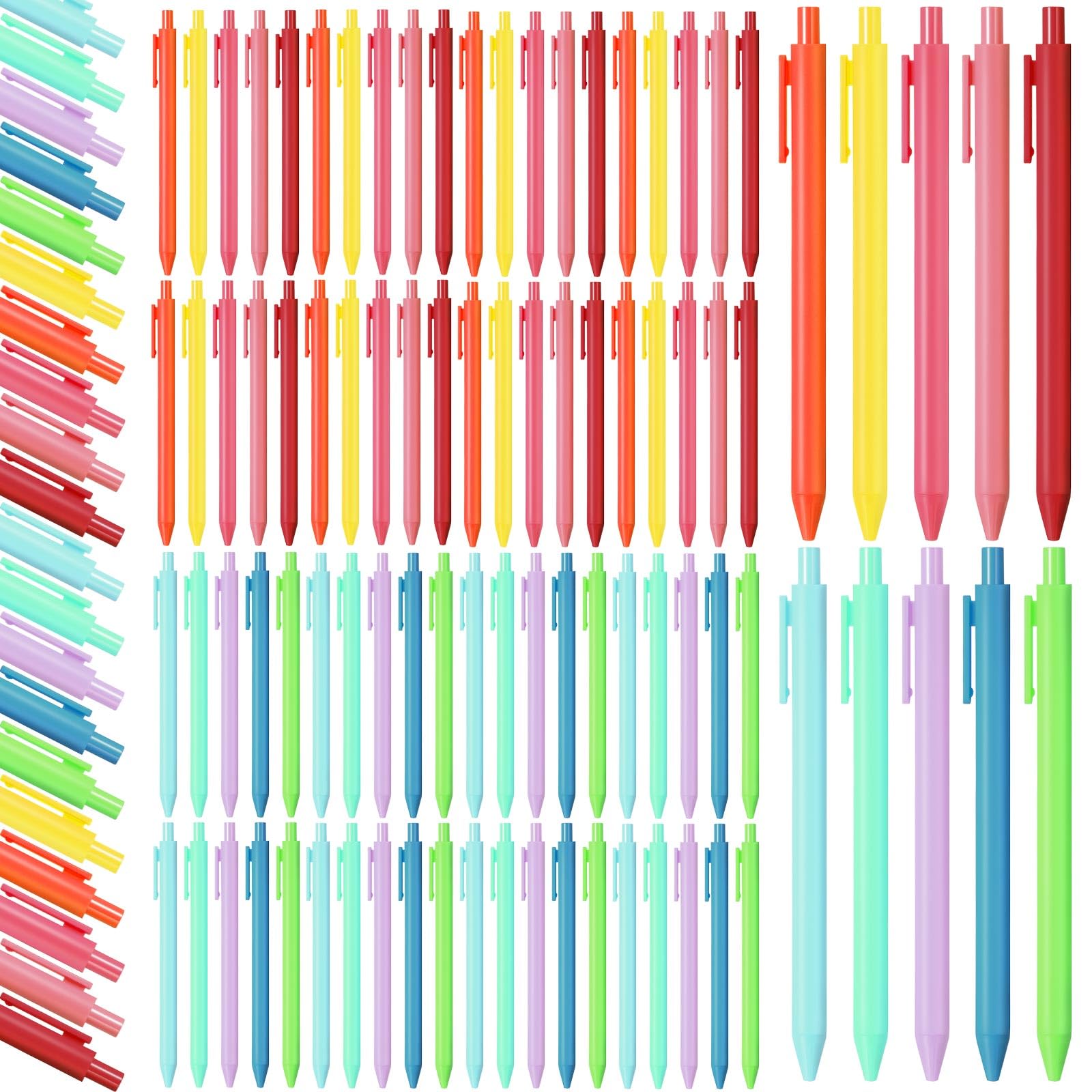 Fulmoon 50 Pcs Cute Pens Retractable 1.0mm, Rainbow Colors Black Ink