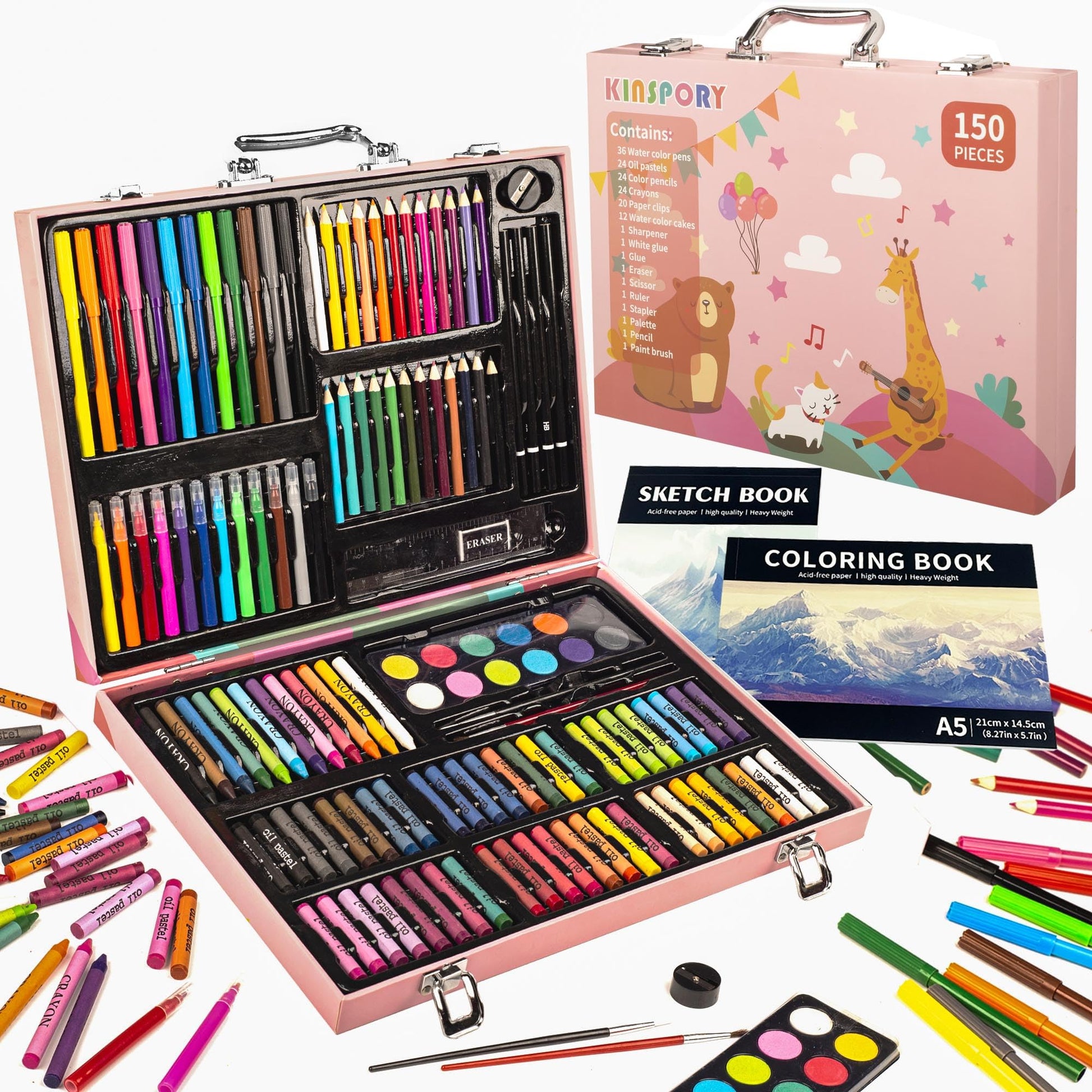 KINSPORY 150PC Art Set with Sketch Book, Coloring Art Kit Drawing Art Supplies Case, Markers Crayon