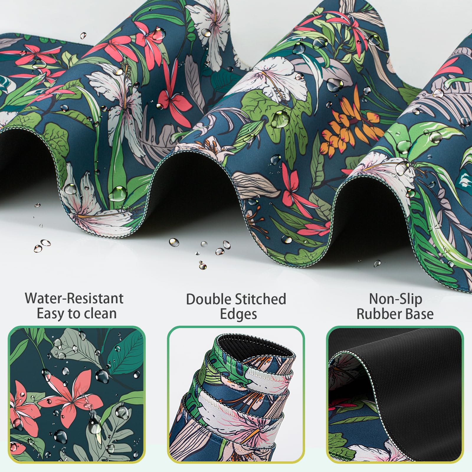 Desk Mat Floral, Large Gaming Mouse Pad with Wrist Rest, 4in1 XXL
