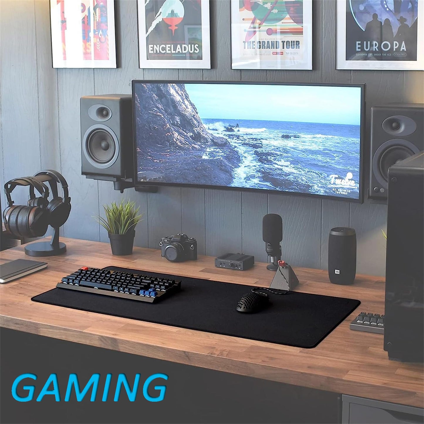 LL-COEUR XXL Black Mouse Pad Gaming Keyboard Mat Laptop Office Desk Mat (27.5" x 11.8" x 0.12")