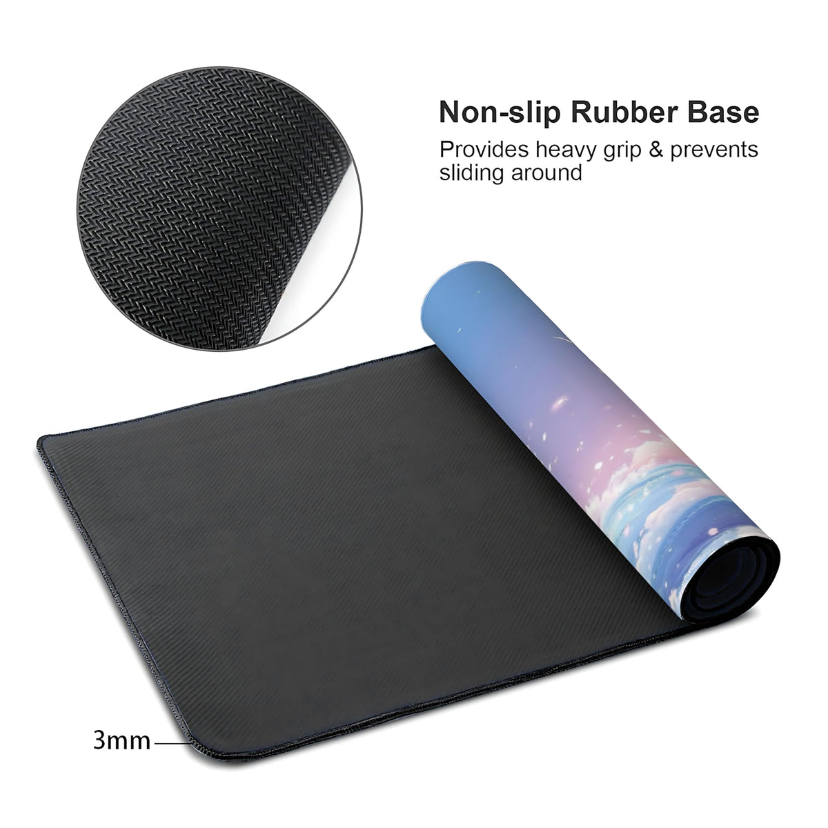 Cute Aesthetic Kanagawa Great Wave Gaming Mouse Pad, Blue Pink Macaron Desk Mat with Anti-Slip Base