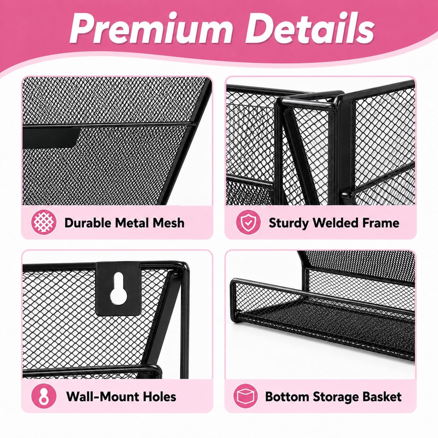 ideallife Mesh Wall File Holder Organizer with Bottom Flat Tray (6 Tier)