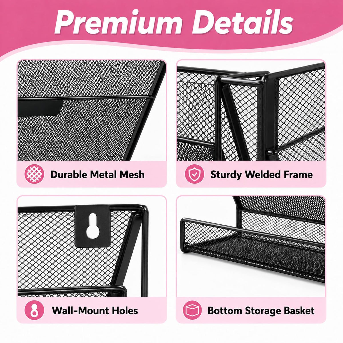 ideallife Mesh Wall File Holder Organizer with Bottom Flat Tray (6 Tier)