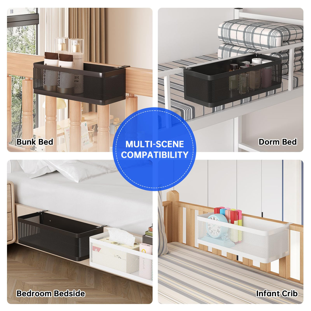 WOCHUANGSI Bedside Caddy Shelf for Bunk Bed, Black, L11in*W4.9in*H3.93in