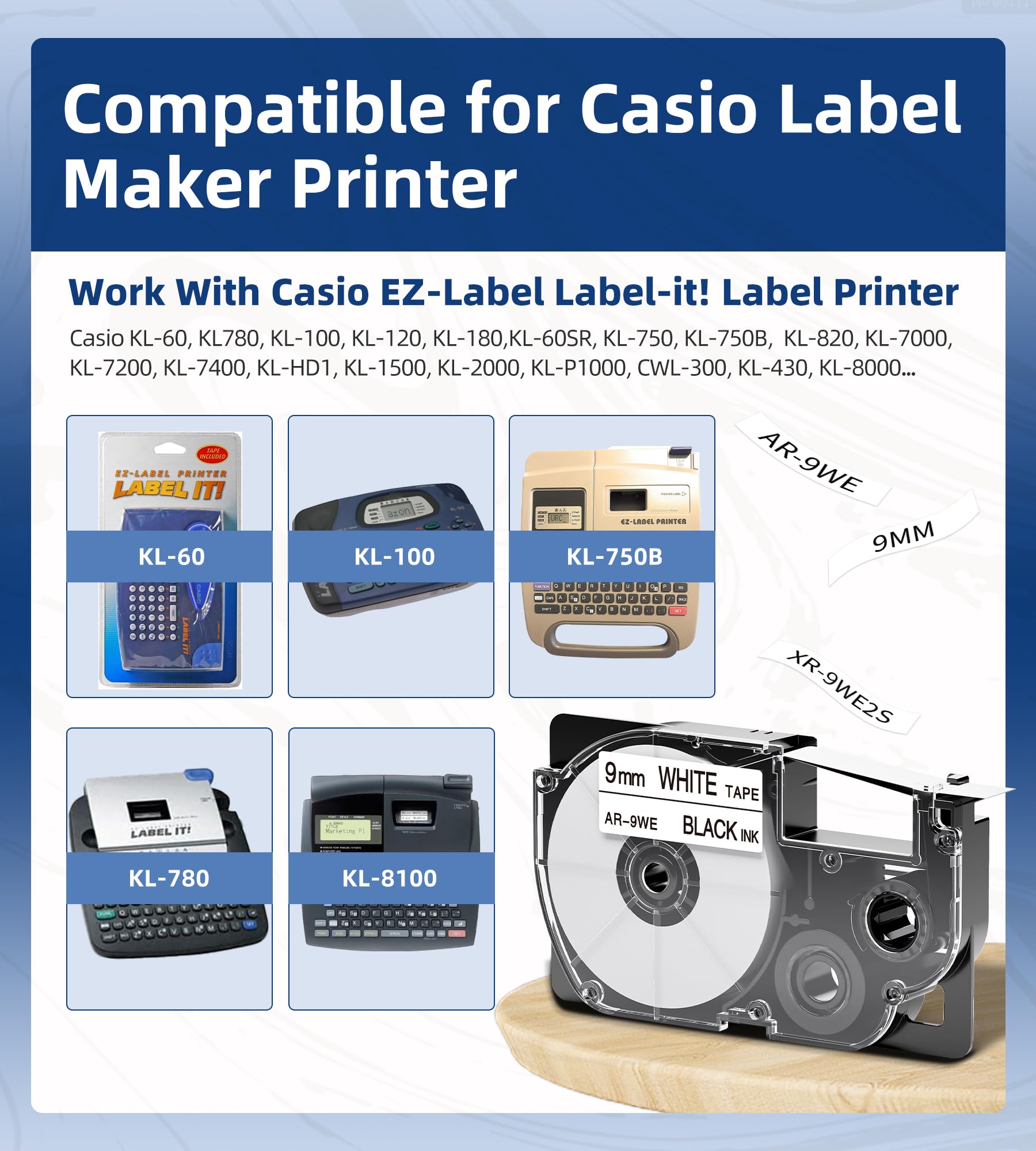 Replace for Casio Label Maker Tape 9mm 3/8" Label It Tape Cartridge