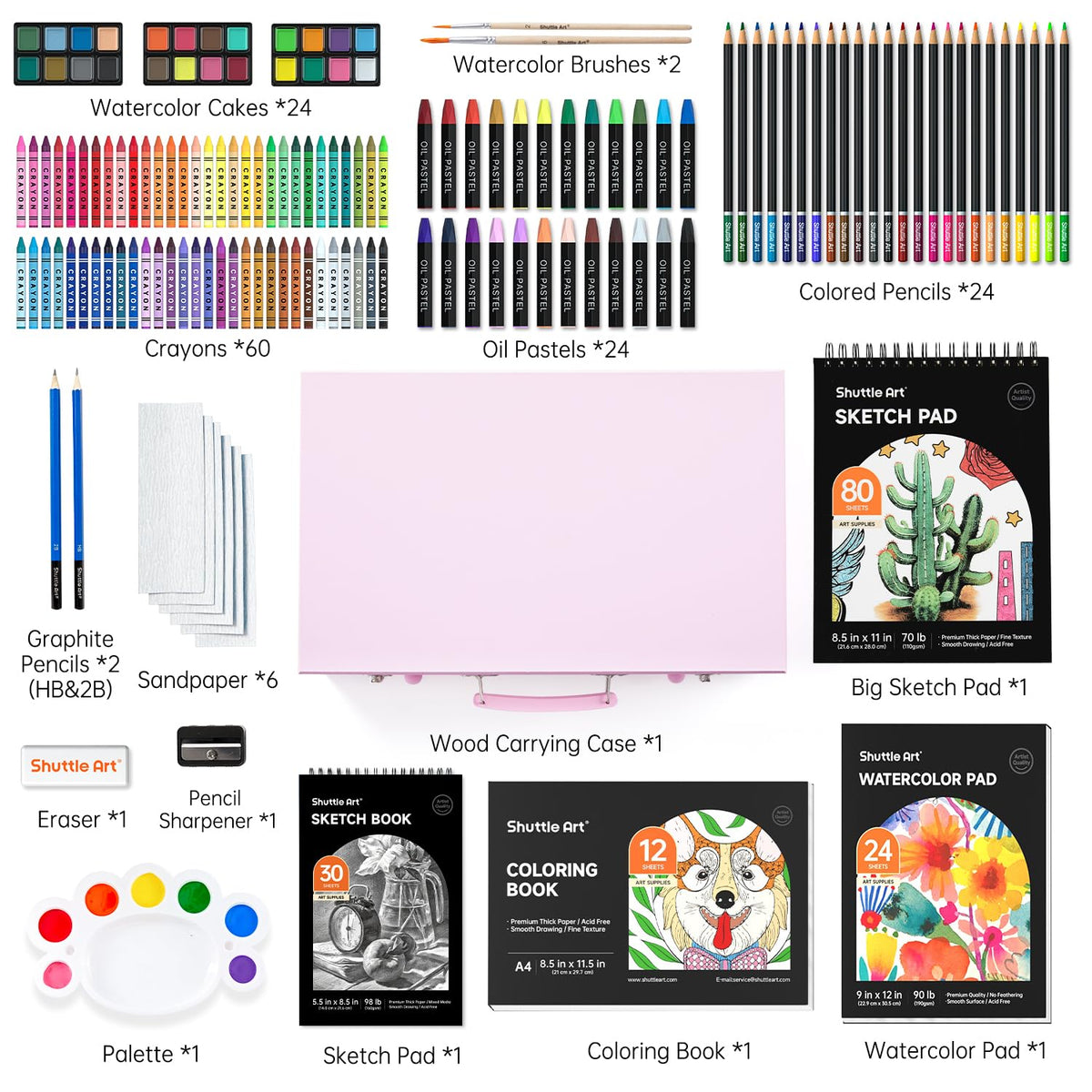 Shuttle Art 149 Piece Deluxe Art Set, Art Supplies in Wooden Case, Painting Drawing Art Kit with