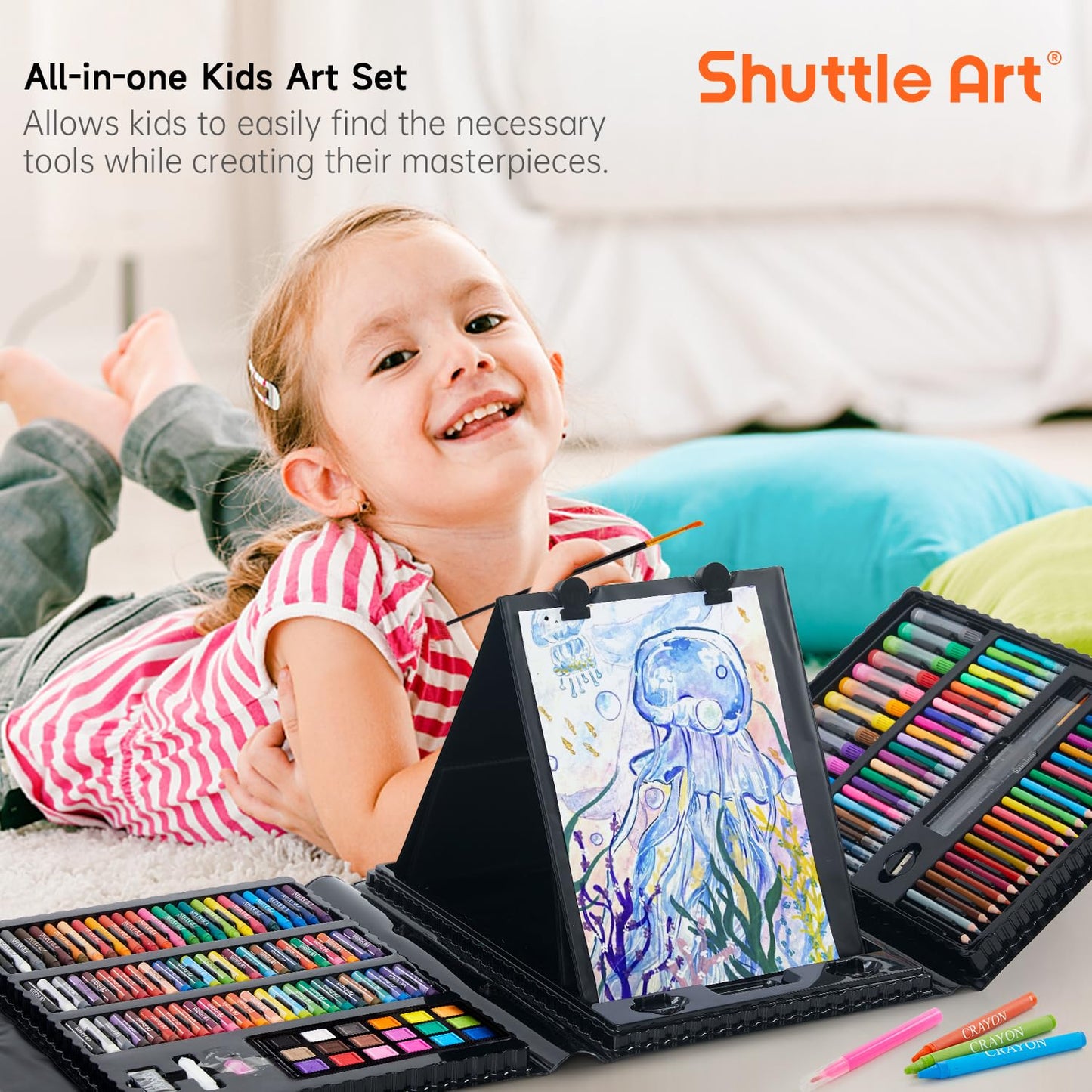 Shuttle Art 335 Piece Kids Art Set, Multi-Media Art Supplies, Gift Art Kit with Trifold Easel, 2