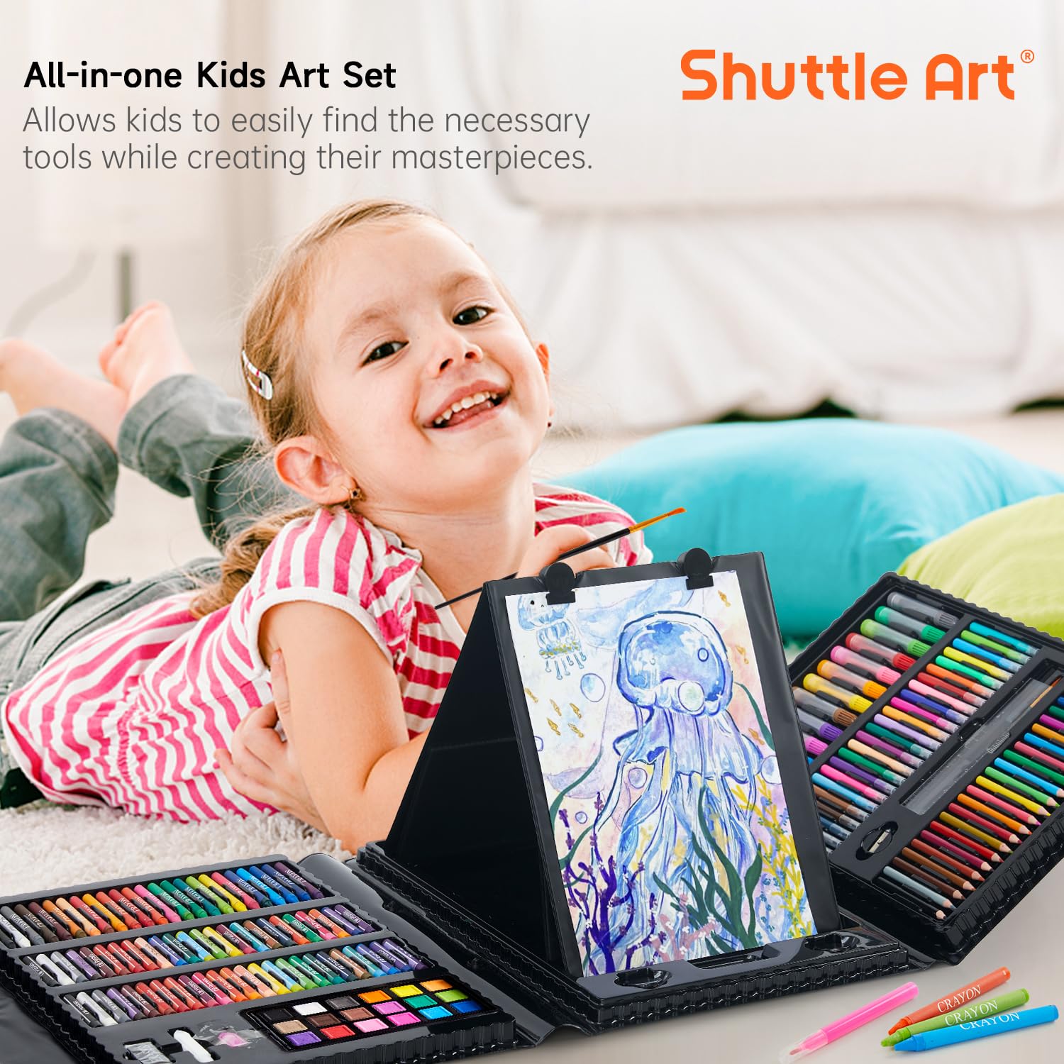 Shuttle Art 335 Piece Kids Art Set, Multi-Media Art Supplies, Gift Art Kit with Trifold Easel, 2