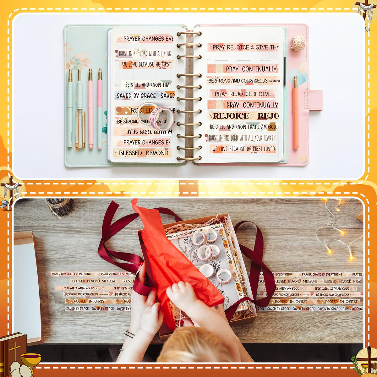 Janlaugh 24 Rolls Christian Washi Tape Gifts, Boho Faith Religious