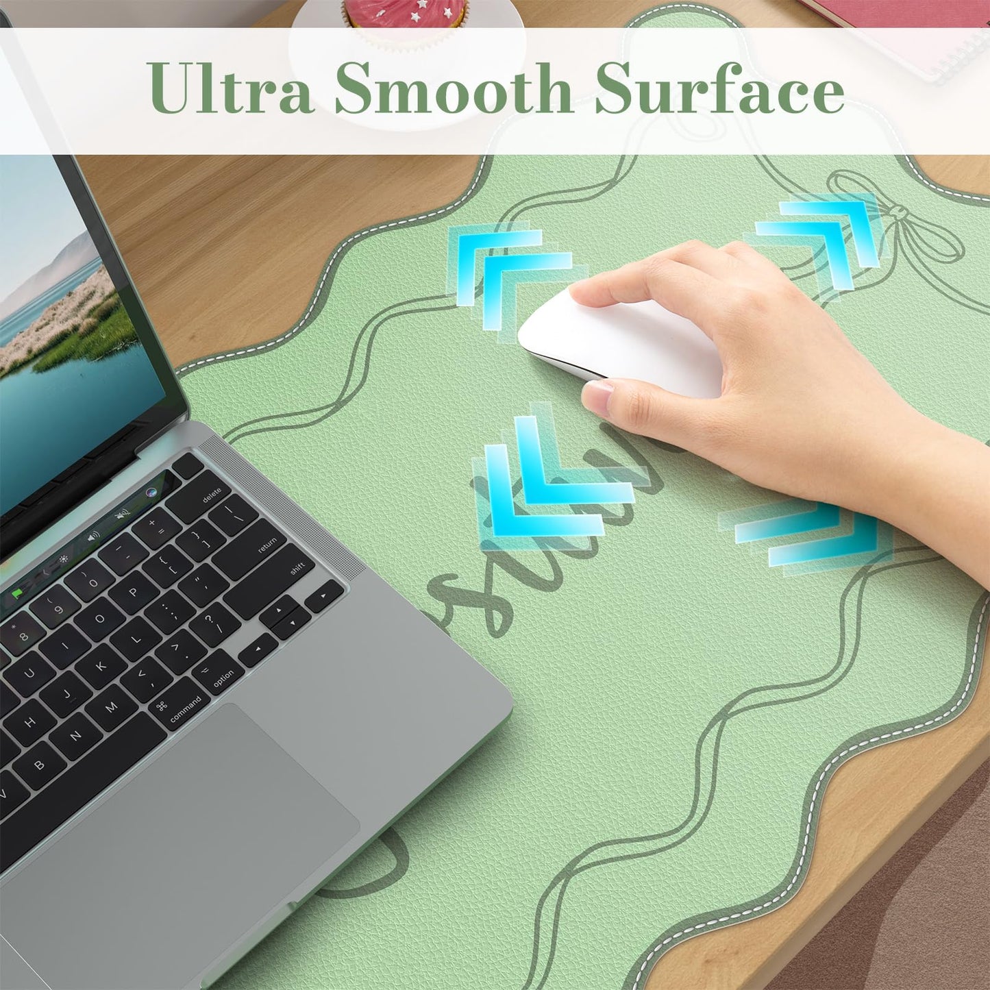 iCasso Green Scalloped Desk Cover Mat, Extra Large Mouse Pad, PU Leather Desk Pad Mat,Waterproof