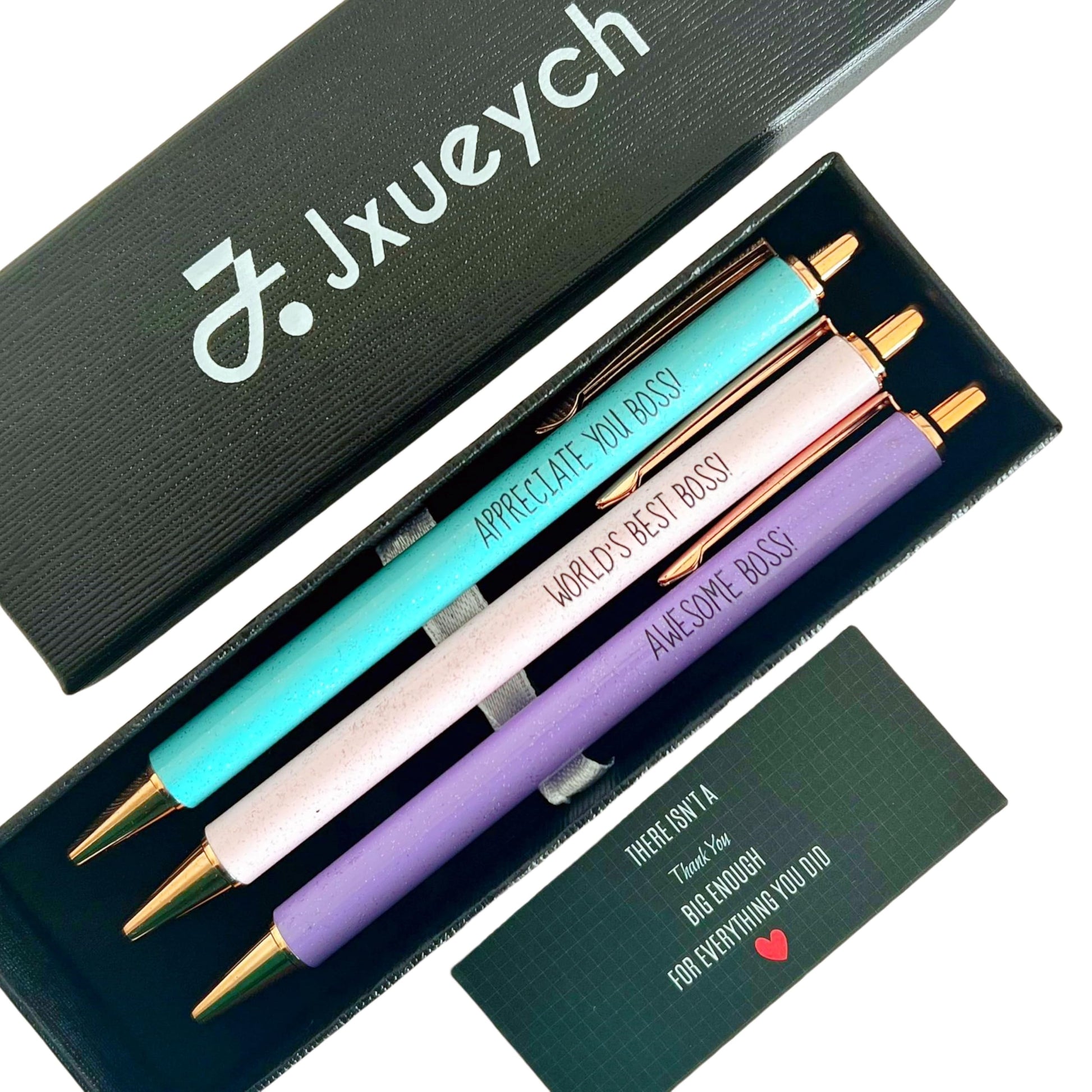 Jxueych Fancy Pastel Metal Pen Set with Inspirational Motivational Quotes Nice and Cute Boss Lady