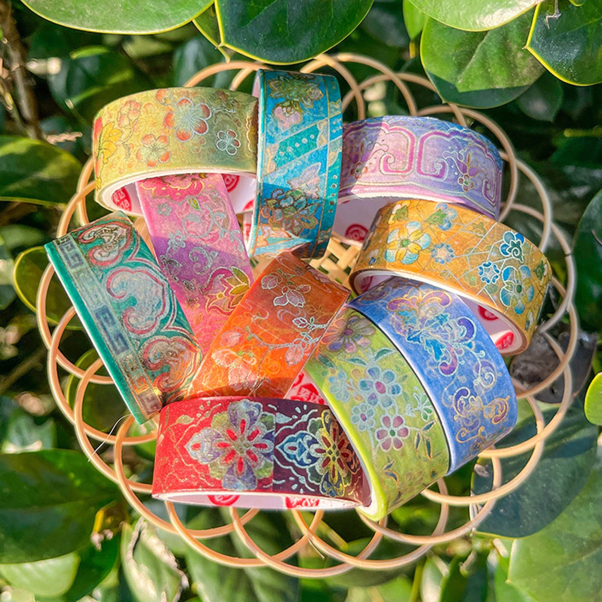 Esweny 12 Rolls Vintage Washi Tape Set, Gold Foil Decorative Masking Tape for Scrapbooking
