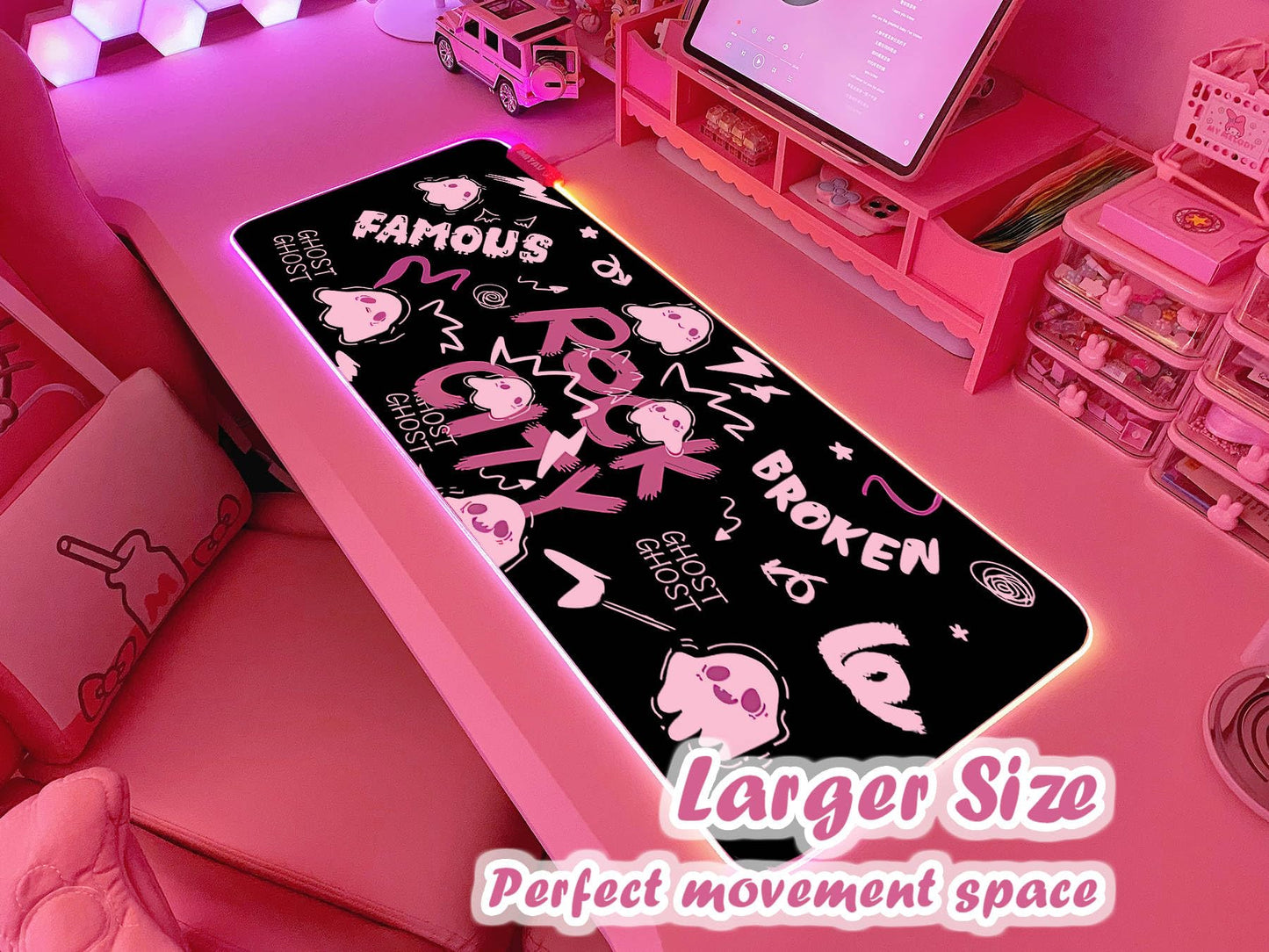 JMIYAV Pink RGB Gaming Mouse Pad 31.5x12 Inch PC XL Large Extended Glowing Led Light Up Desk Pad