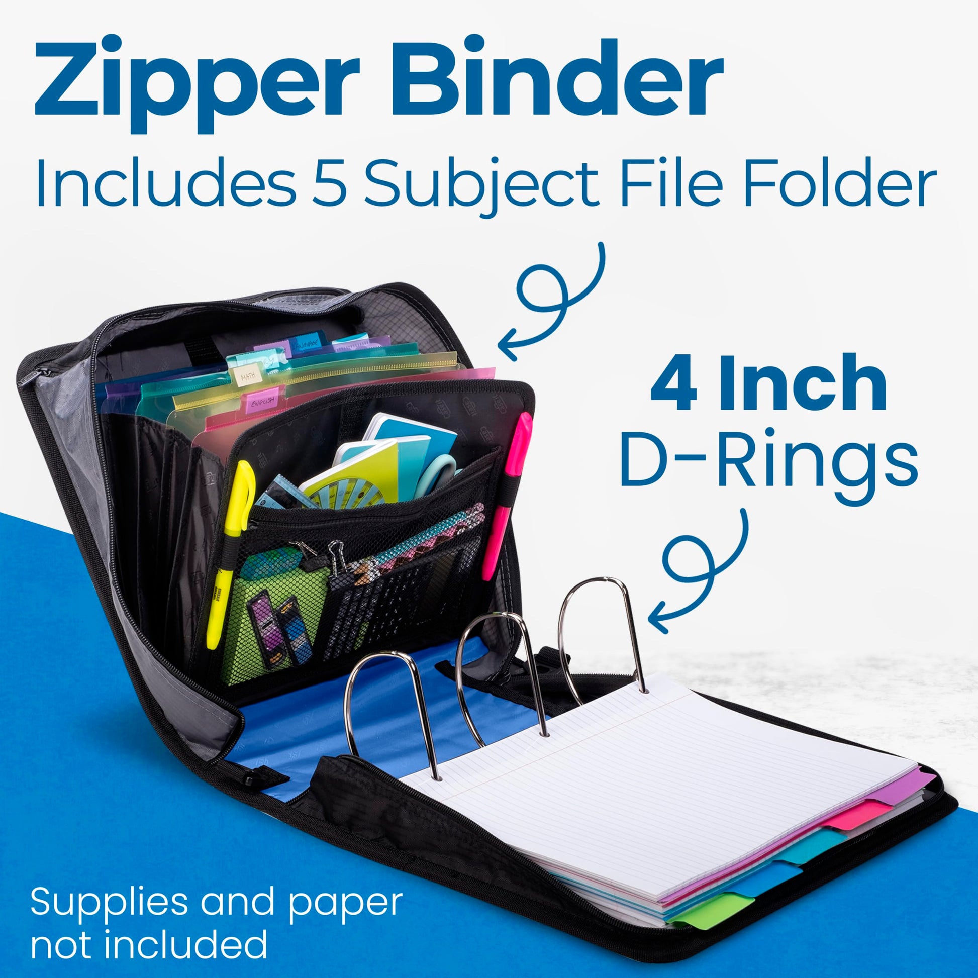Case-it School Zipper Binder | 4" D-Rings | 800-Sheet | D-186 Midnight Blue
