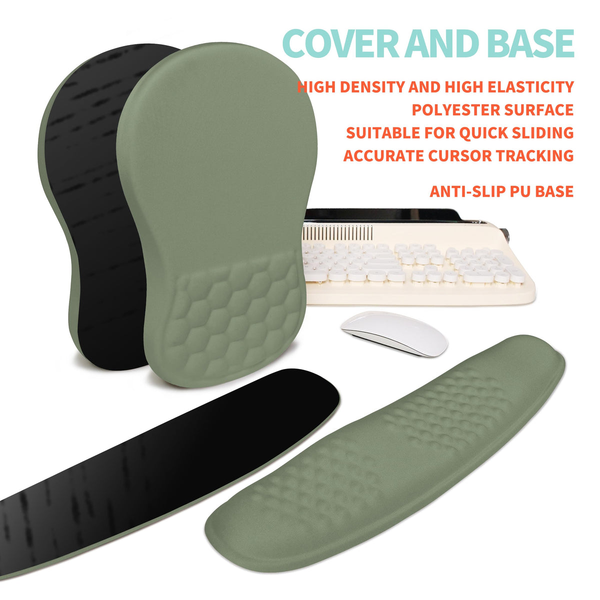 KUOSGM 2-in-1 Ergonomic Set, Wave Rise Keyboard Wrist Rest and Massage Bulge Slope Mouse Pad Wrist