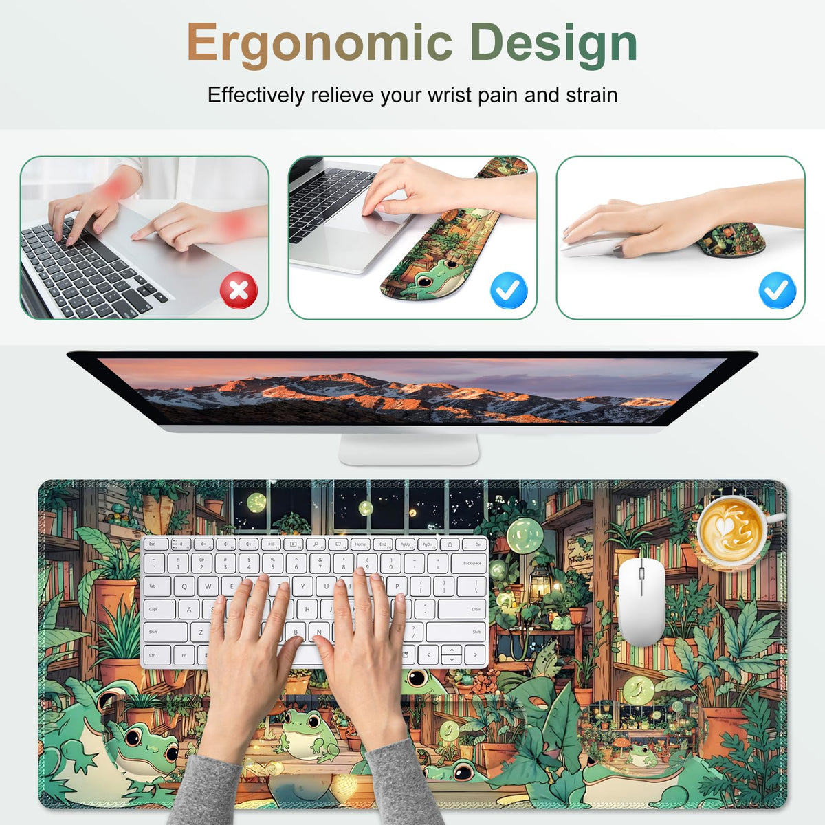 NXZGO Large Gaming Mouse Pad Set, 4 in 1 Ergonomics Keyboard Desk Mat with Memory Foam Wrist Rest