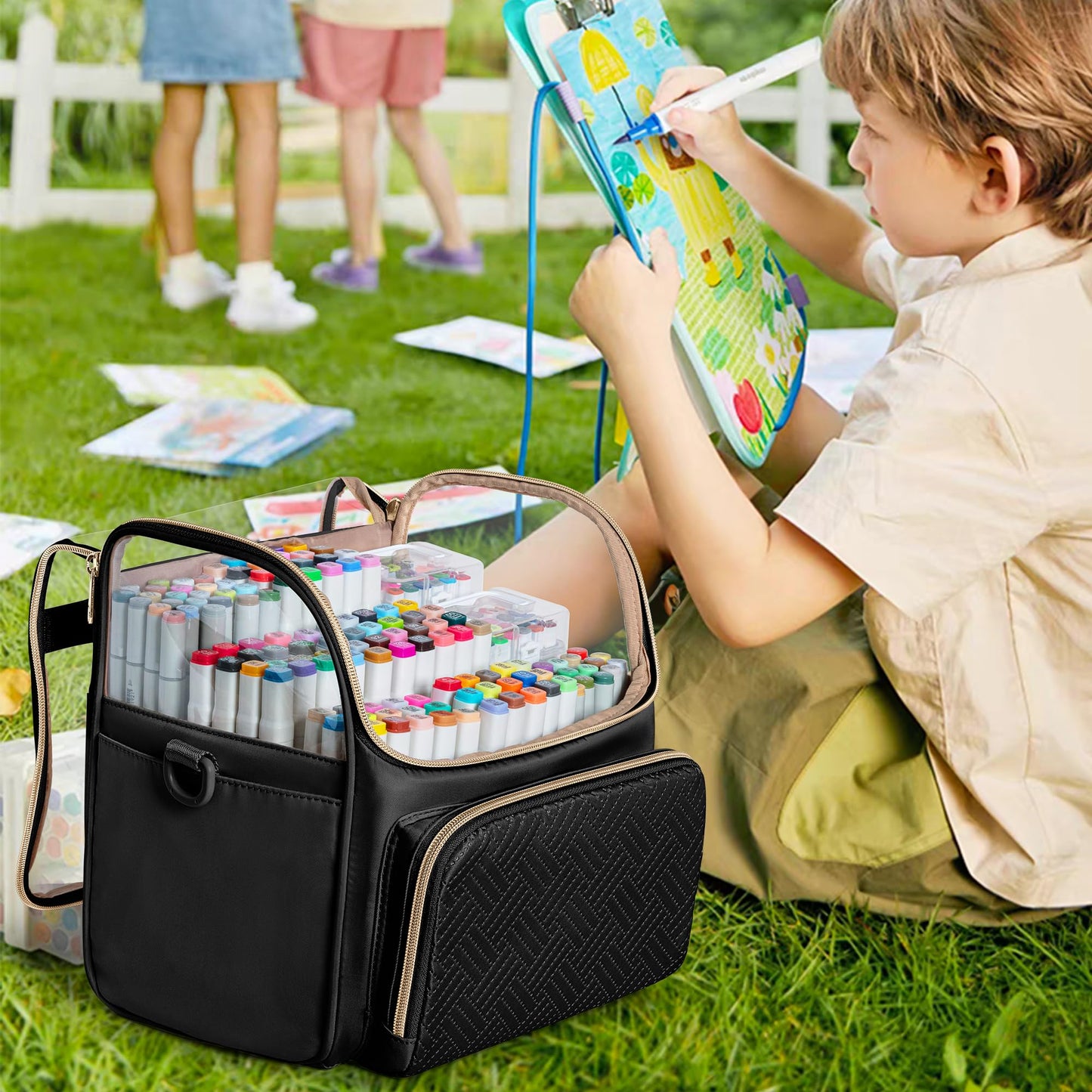 Rexmica Large Marker Organizer Case Storage Bag for 180 Marker Pens, Black