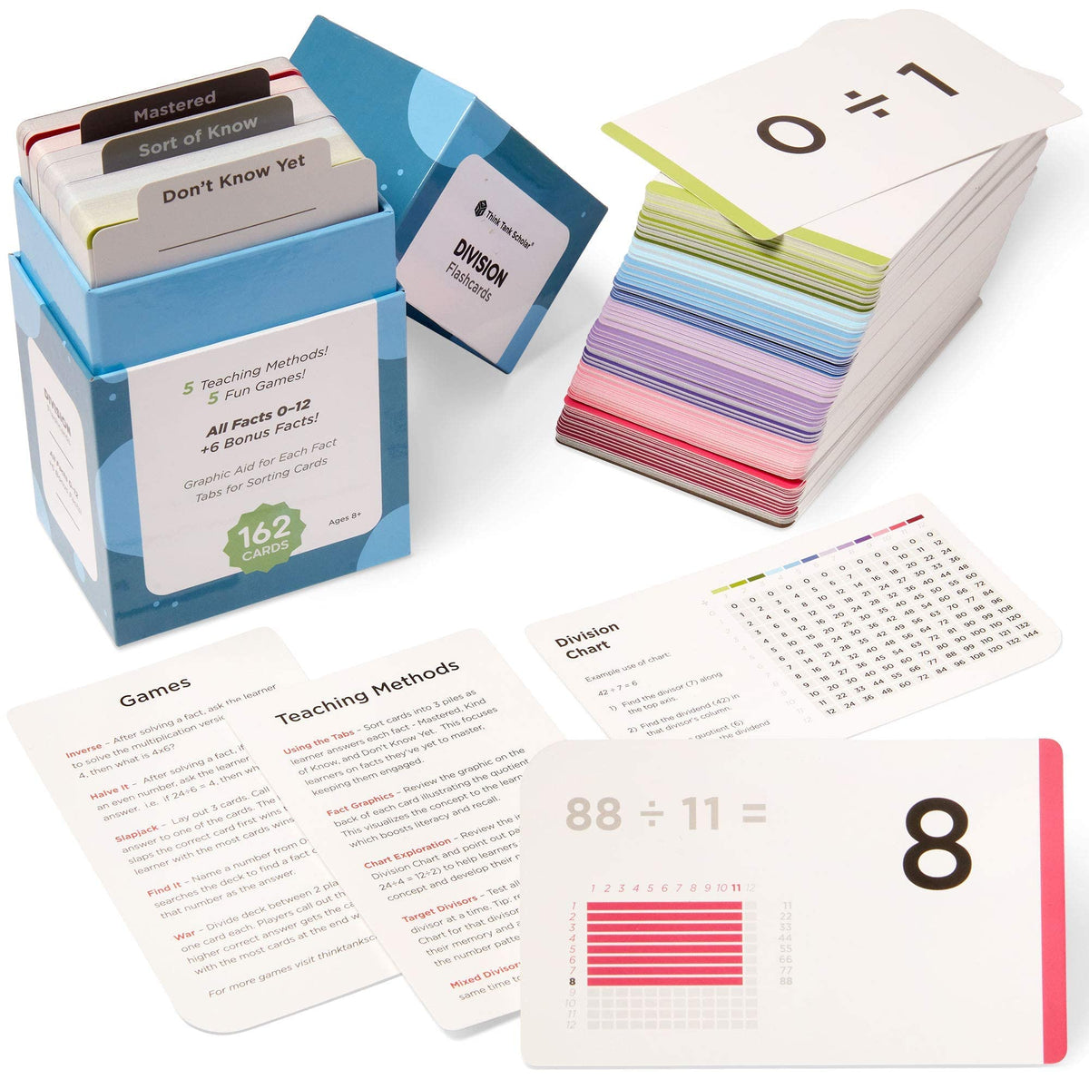 Think Tank Scholar 162 Division Flash Cards Set (Award Winning) All Facts 0-12 for Kids in 2ND