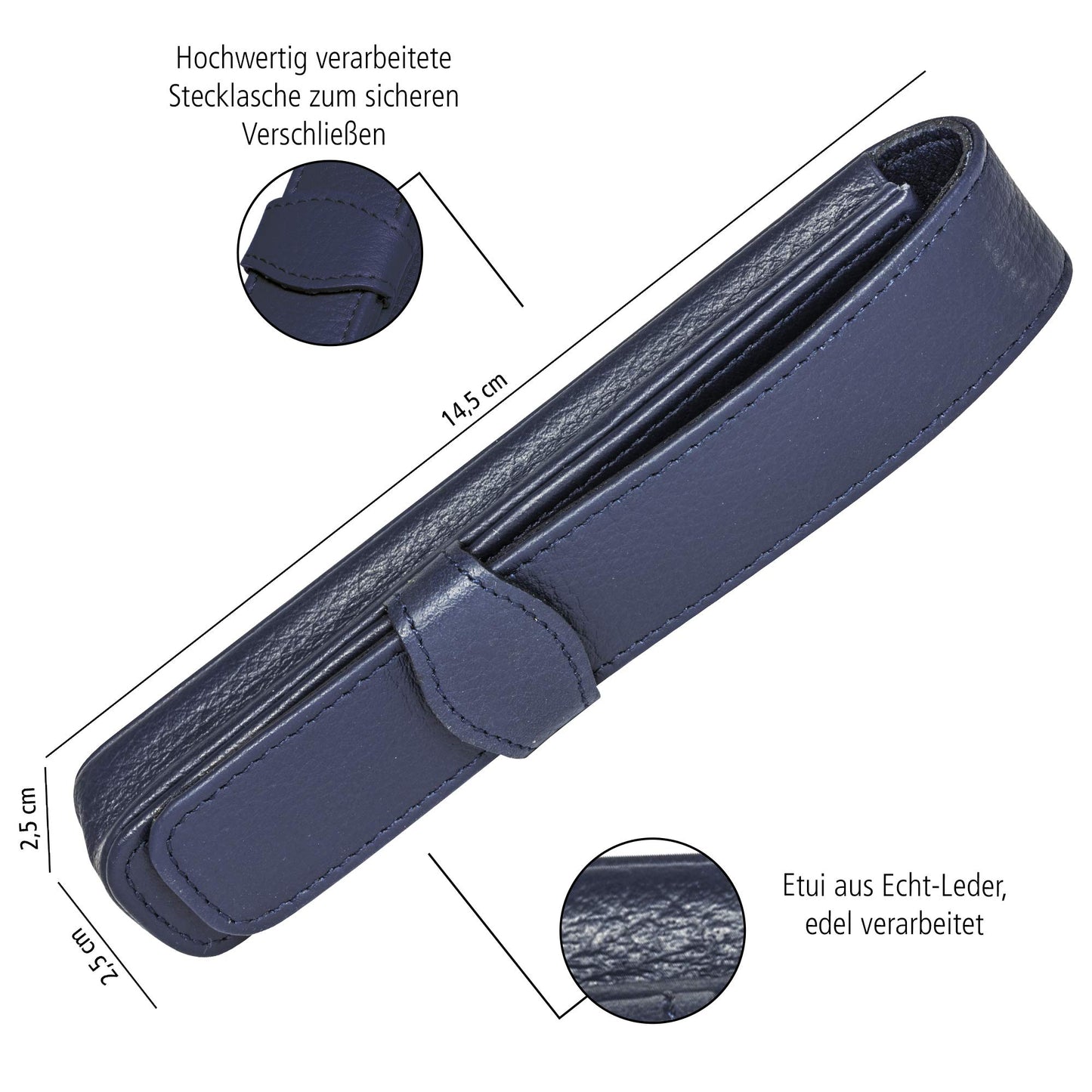 ONLINE Leather Pen case, Made of Genuine Leather, Blue, for one Pen, Slim, an Elegant Accessory for