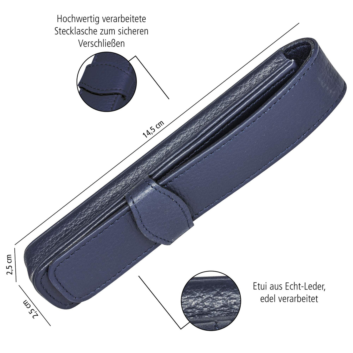 ONLINE Leather Pen case, Made of Genuine Leather, Blue, for one Pen, Slim, an Elegant Accessory for