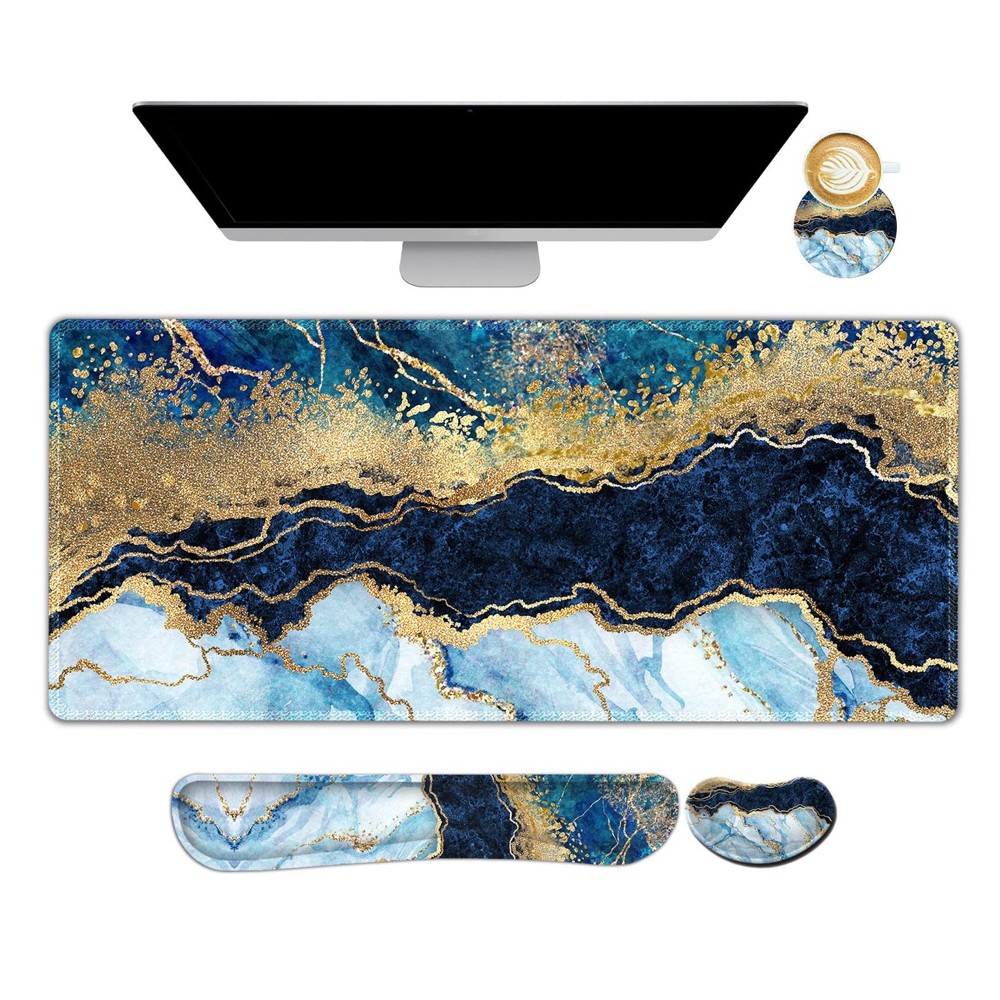ARTSO Large Gaming Mouse Pad, Keyboard Wrist Rest Pad & Wrist Support Mousepad Set, Stitched Edge
