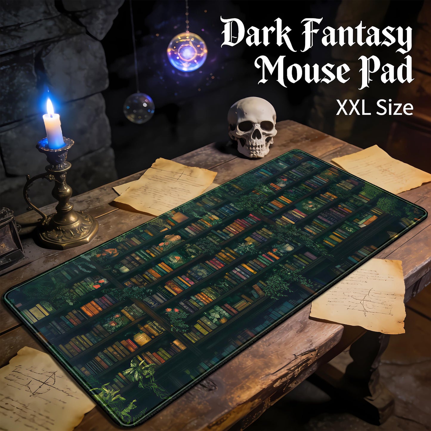 Green Leaves Desk Pad Extended Mouse Mat, Plant Bookshelf Gaming Desk Mat, Large Laptop Keyboard